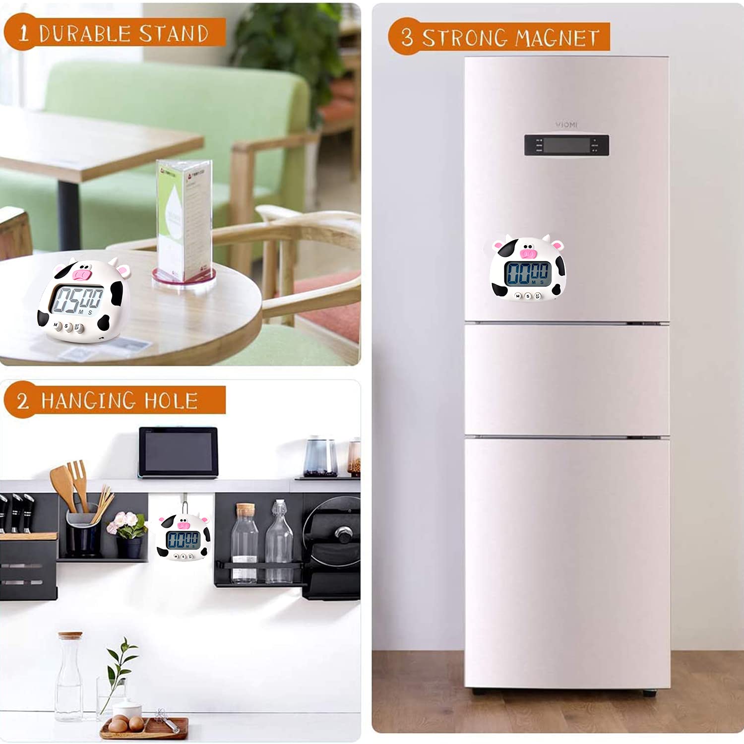 Digital Kitchen Timer with Magnetic Back - Cute Cartoon Cow Design, Large LCD Screen Countdown Timer for Cooking, Baking, Sports & Games - Perfect for Home, Office and Gym Use