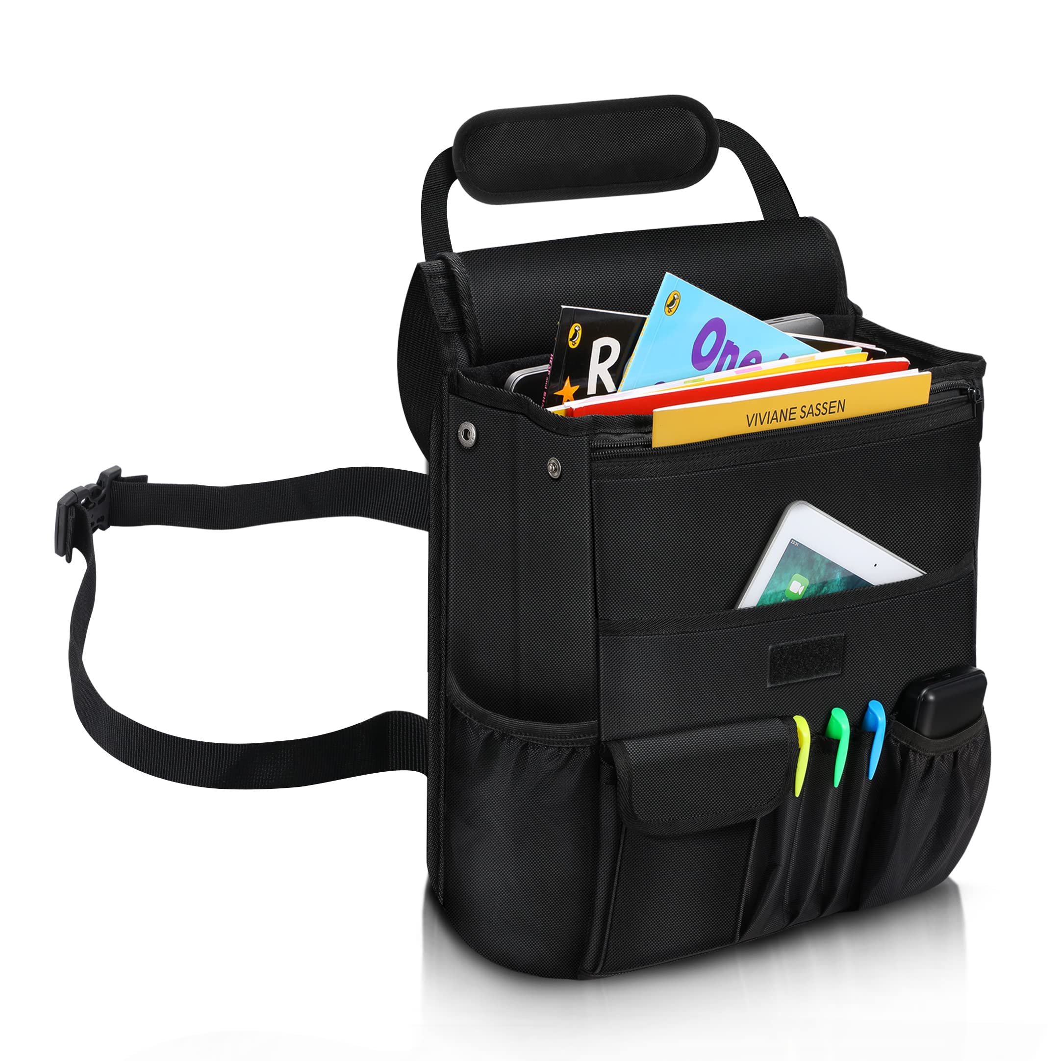 Premium Car Front Seat Organizer - Multi-Pocket Storage with Laptop/Tablet Pockets, Adjustable Straps & Cup Holders - Durable Black Organizer for Road Trips, Commuting & Family Travel