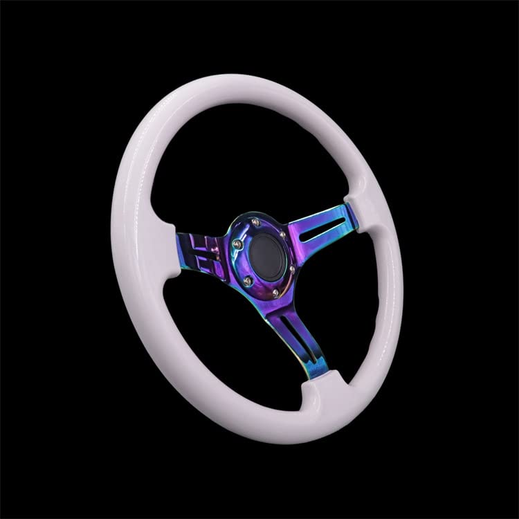 High-Performance Car Sports Steering Wheel with Rainbow Spokes - Classic White Racing Wheel for Real Cars, PC Simulators & Boats | Perfect for Racing Enthusiasts & Gaming Setups
