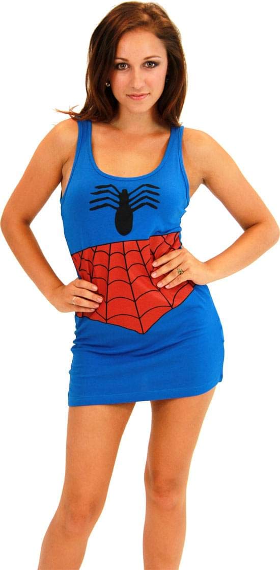 Marvel Comics Spider-Man Sexy Costume Tank Dress for Women - Blue Superhero Cosplay Outfit for Halloween, Comic Con & Themed Parties