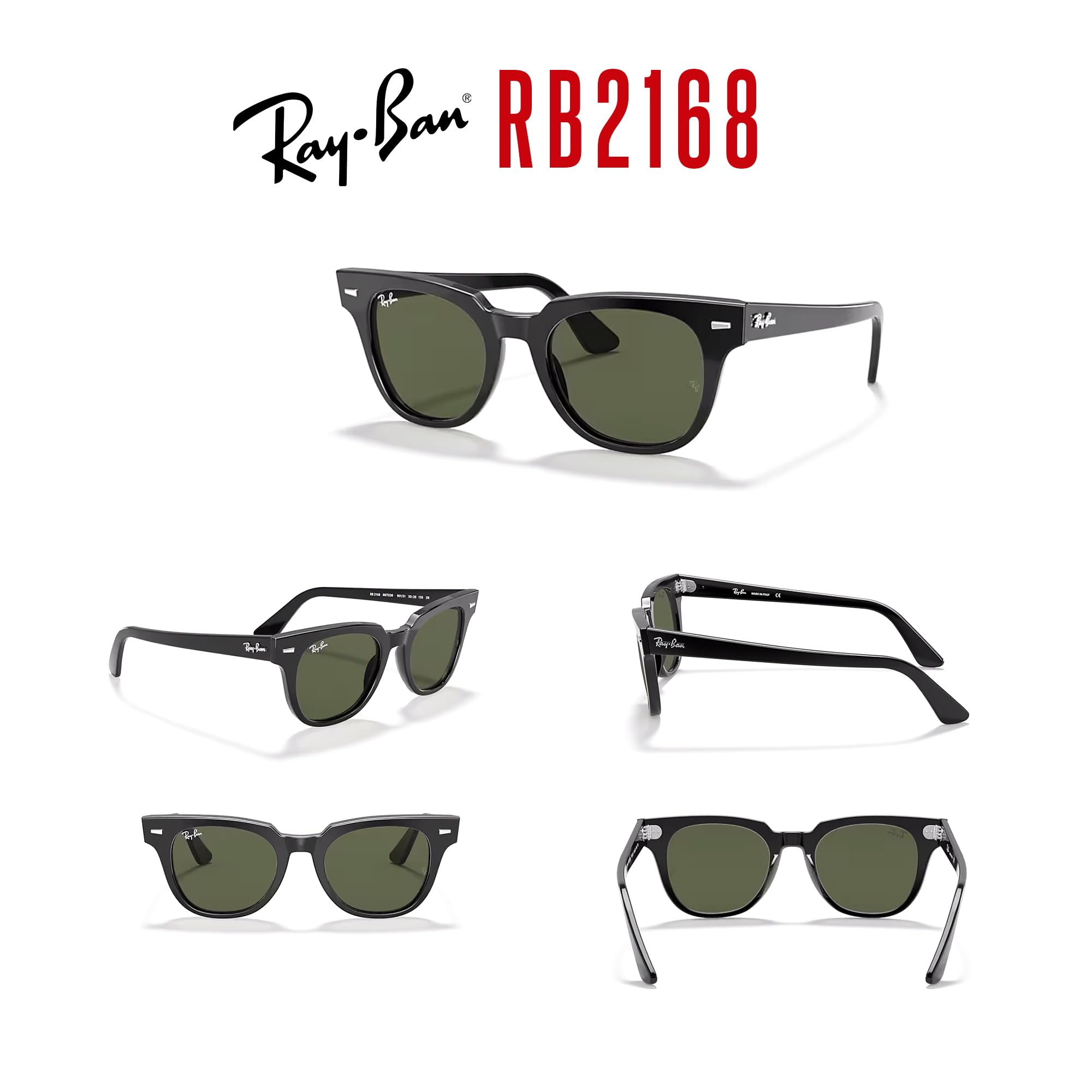 Ray-Ban RB2168 METEOR Square Sunglasses for Men & Women - UV Protection Polarized Lenses + Free Eyewear Care Kit | Perfect for Driving, Beach & Outdoor Activities