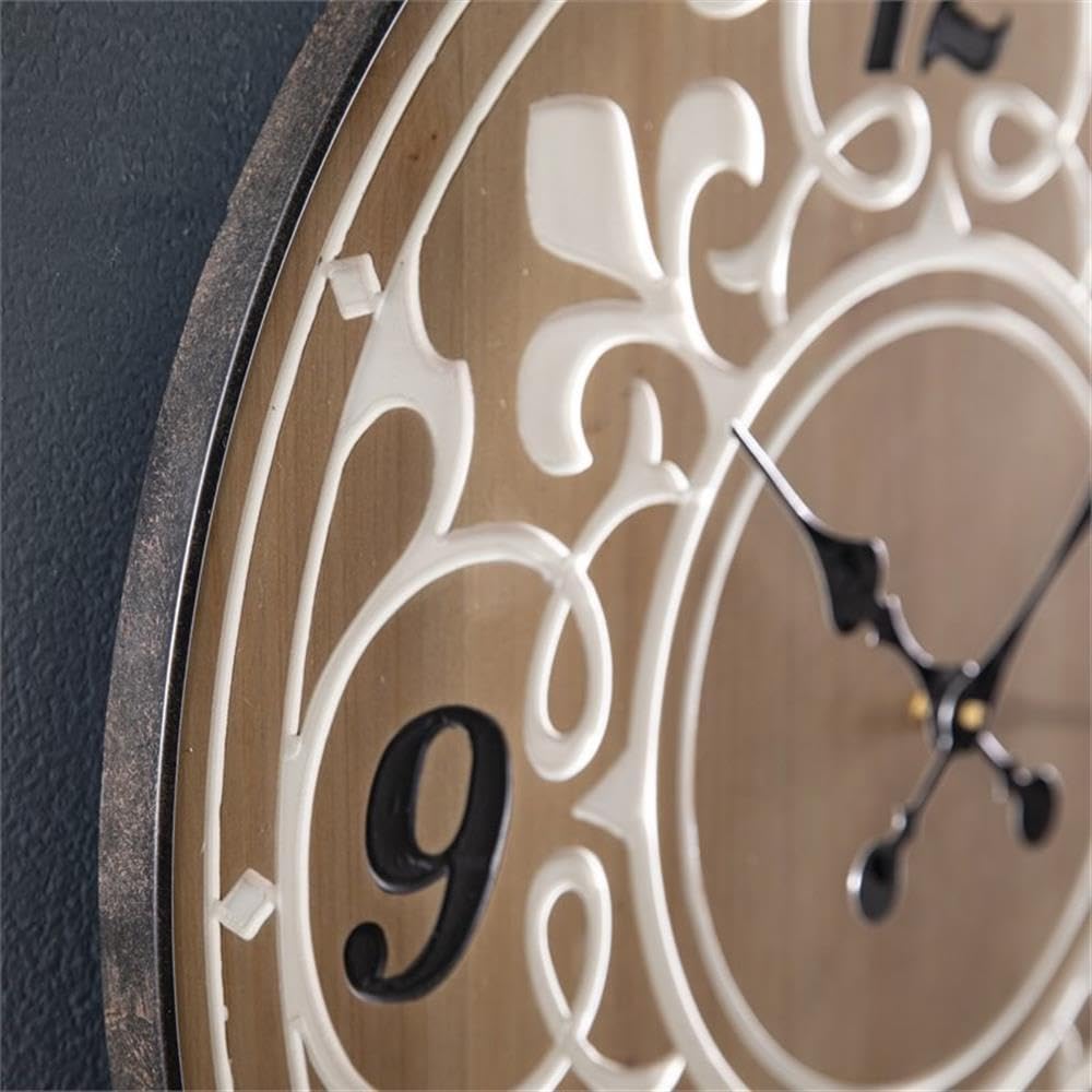 SEI Furniture Aprille Round Wall Clock - Natural Wooden Design for Home & Office Decor | Perfect for Living Room, Bedroom, Kitchen & Office Spaces