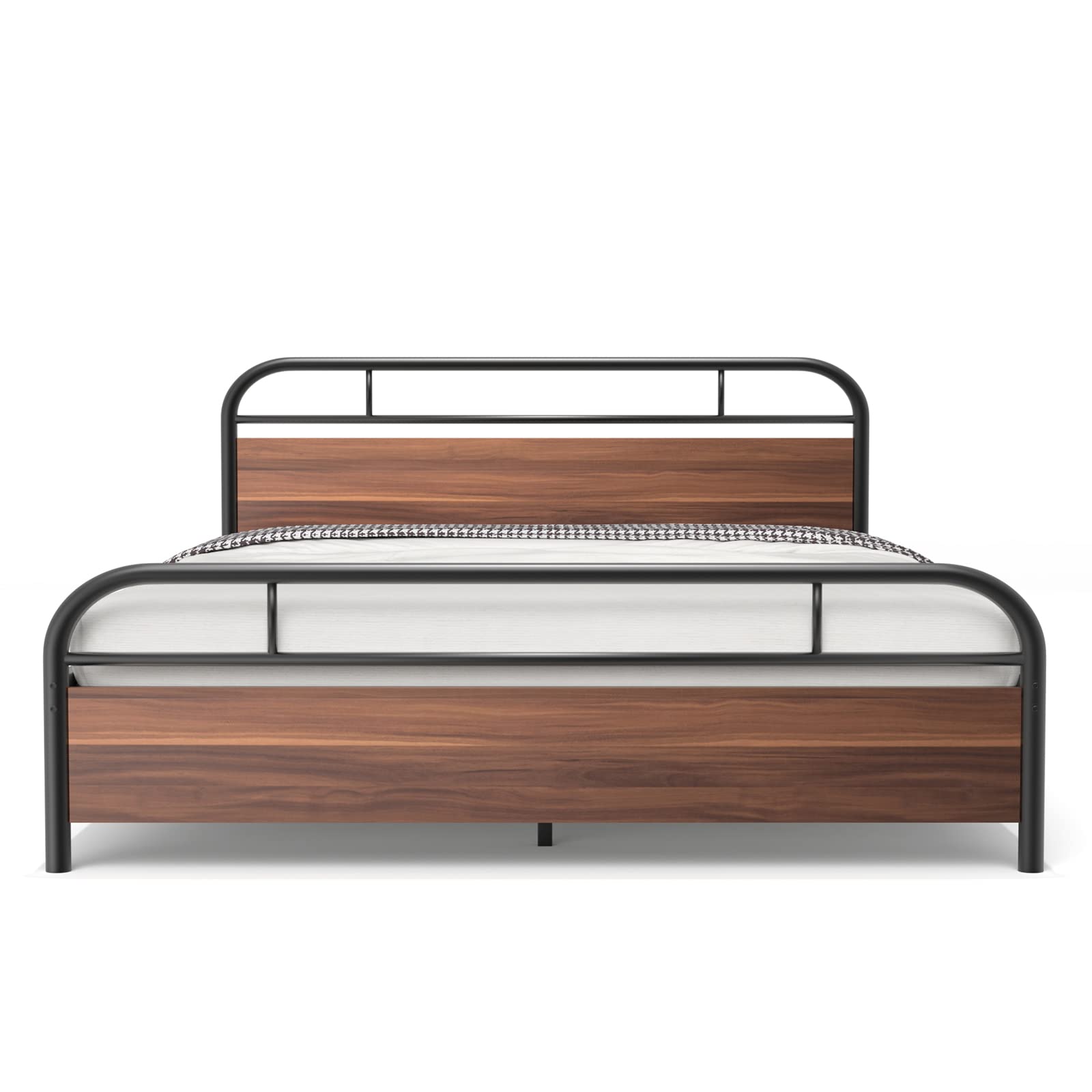 Sturdy Nazhura Metal Queen Size Bed Frame with Engineered Wood Headboard & Footboard - Heavy Duty Platform Bed for Master Bedroom, Guest Room, or Dorm
