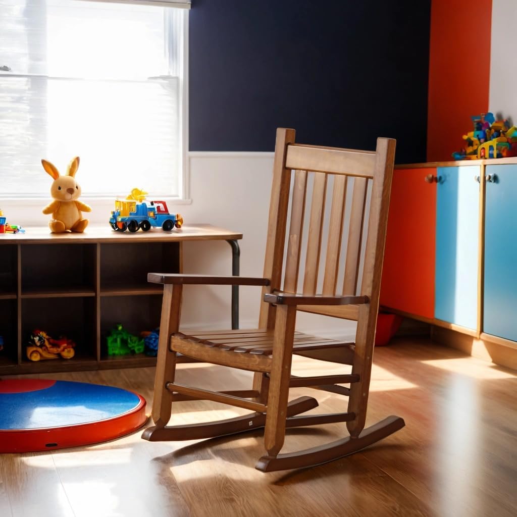 Kids Wooden Rocking Chair - Comfortable Toddler Rocker for Children Ages 6-10, Indoor & Outdoor Use - Perfect for Nursery, Playroom, Patio, Porch or Balcony - Natural Brown Wooden Rocking Furniture for Reading & Relaxation
