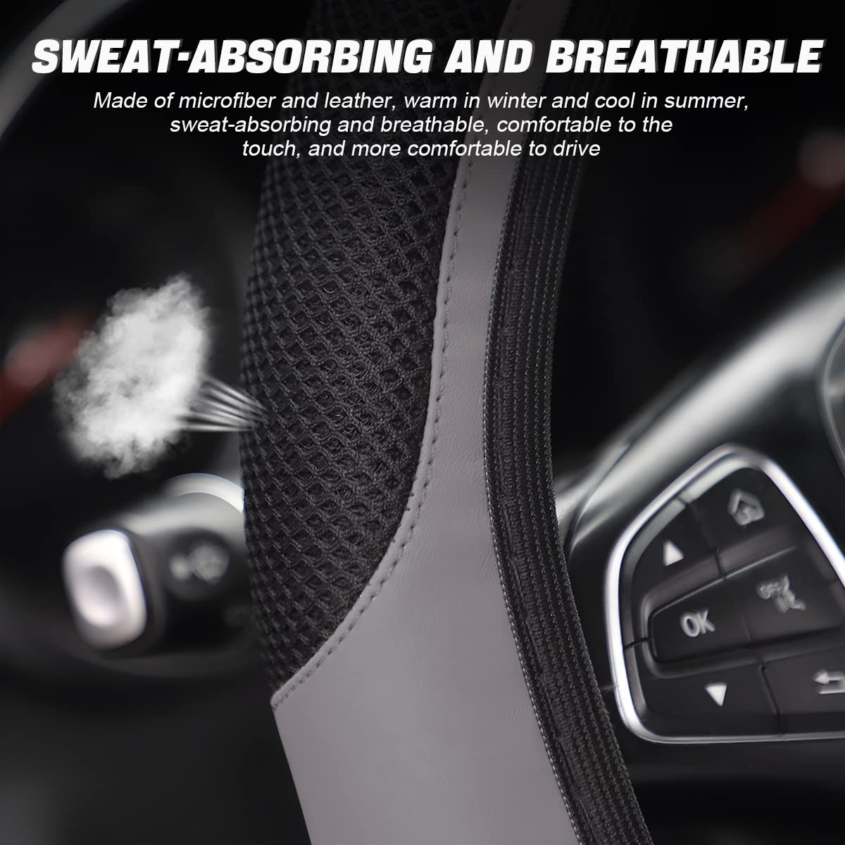 Premium Universal Car Steering Wheel Cover 14.5-15 Inch - Soft Anti-Slip Neoprene Protector with Breathable Odorless Elastic Design - Perfect for SUV, Van, Truck (Gray) - Enhance Grip & Comfort for Long Drives, Commuting & Road Trips