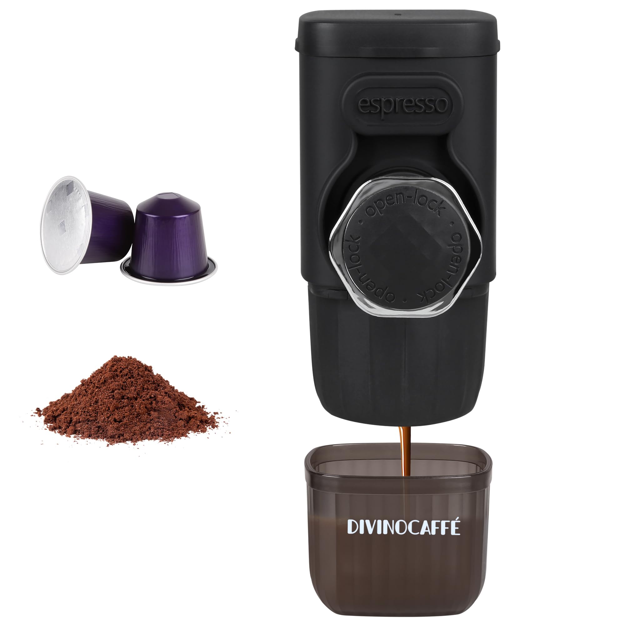 Mini Espresso Machine | Portable Manual Coffee Maker with 18 Bar Pressure | Compatible with Capsules & Ground Coffee | Compact Travel & Camping Espresso Maker | Perfect for Home, Office, Outdoor Adventures & Gifts