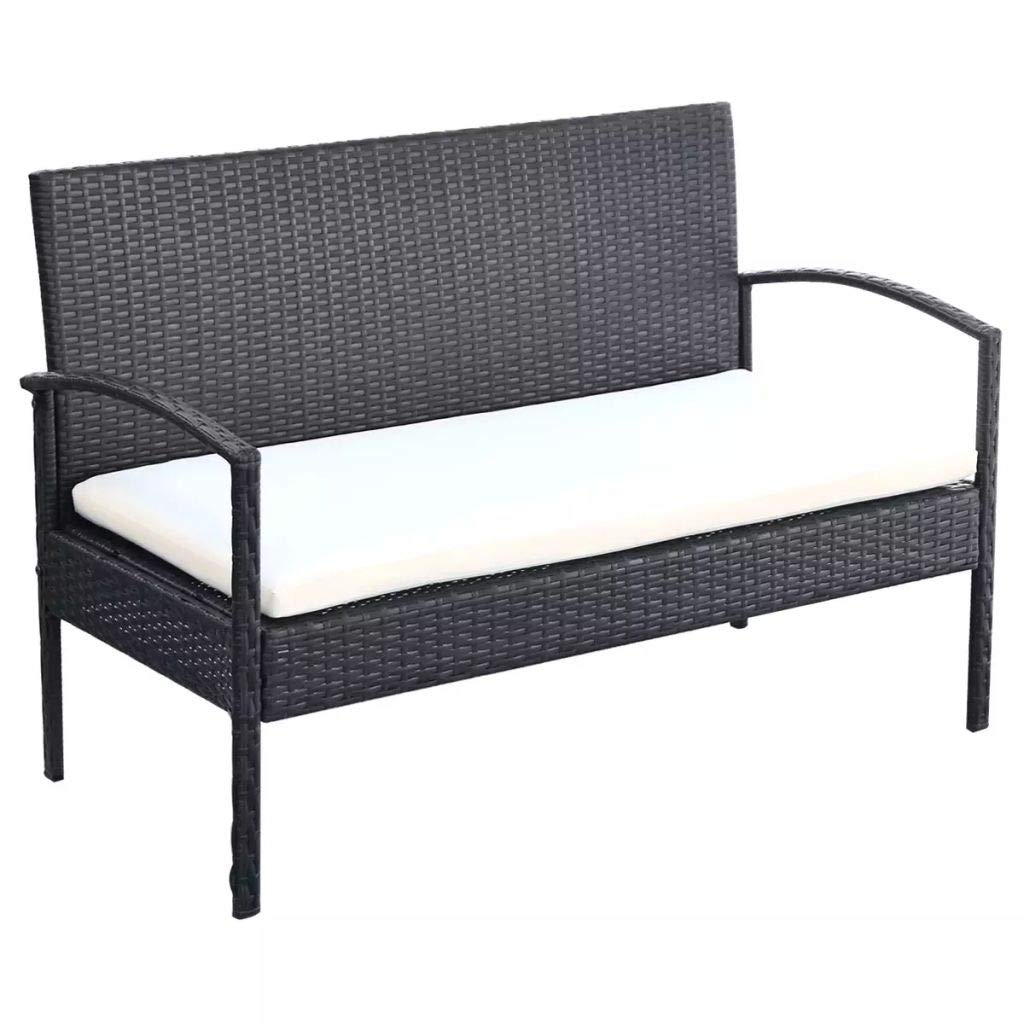 4-Piece Black Poly Rattan Outdoor Bar Set with Cushions & Glass Table - Patio Furniture for Backyards, Porches, Gardens & Poolside Relaxation