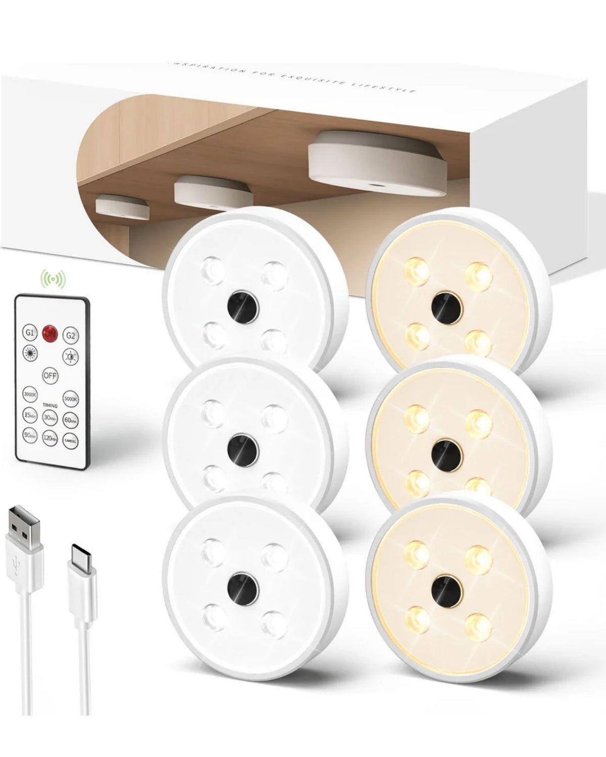 Ezvalo LED Puck Lights Pro - 6 Pack Ultra Bright Dimmable Under Cabinet Lighting for Kitchen, Closet, Stairs & Home Decor - Energy Efficient 10W Mini Round Lights