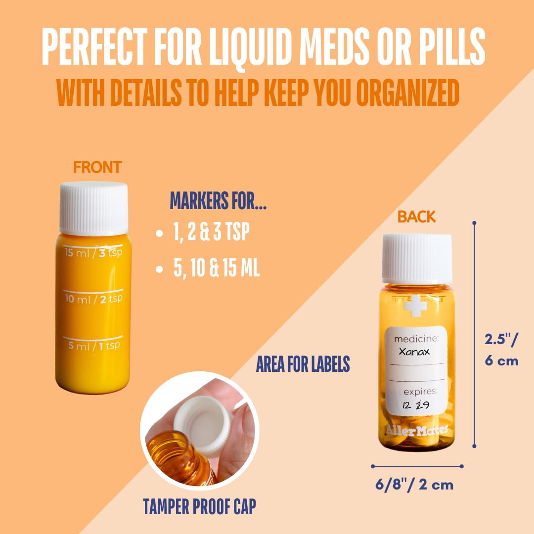 3-Pack Amber Travel Size Medicine Bottles for Liquid & Pills - Portable Pill Organizer Case for Travel, Hiking, Camping & Daily Medication Storage