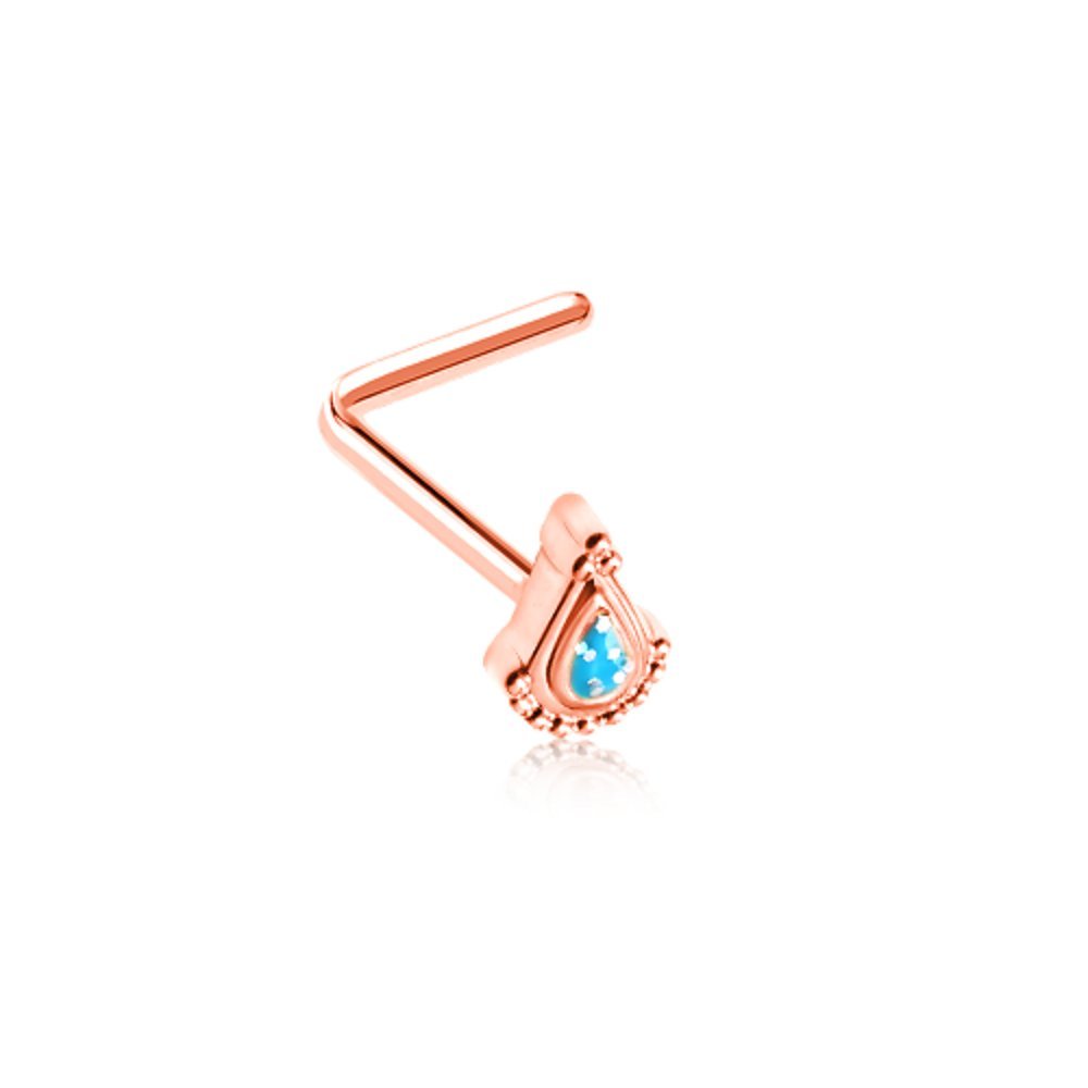 Rose Gold Bollywood Glitter L-Shape Nose Ring - WildKlass Indian Nose Stud for Women | Perfect for Festivals, Weddings & Boho Fashion