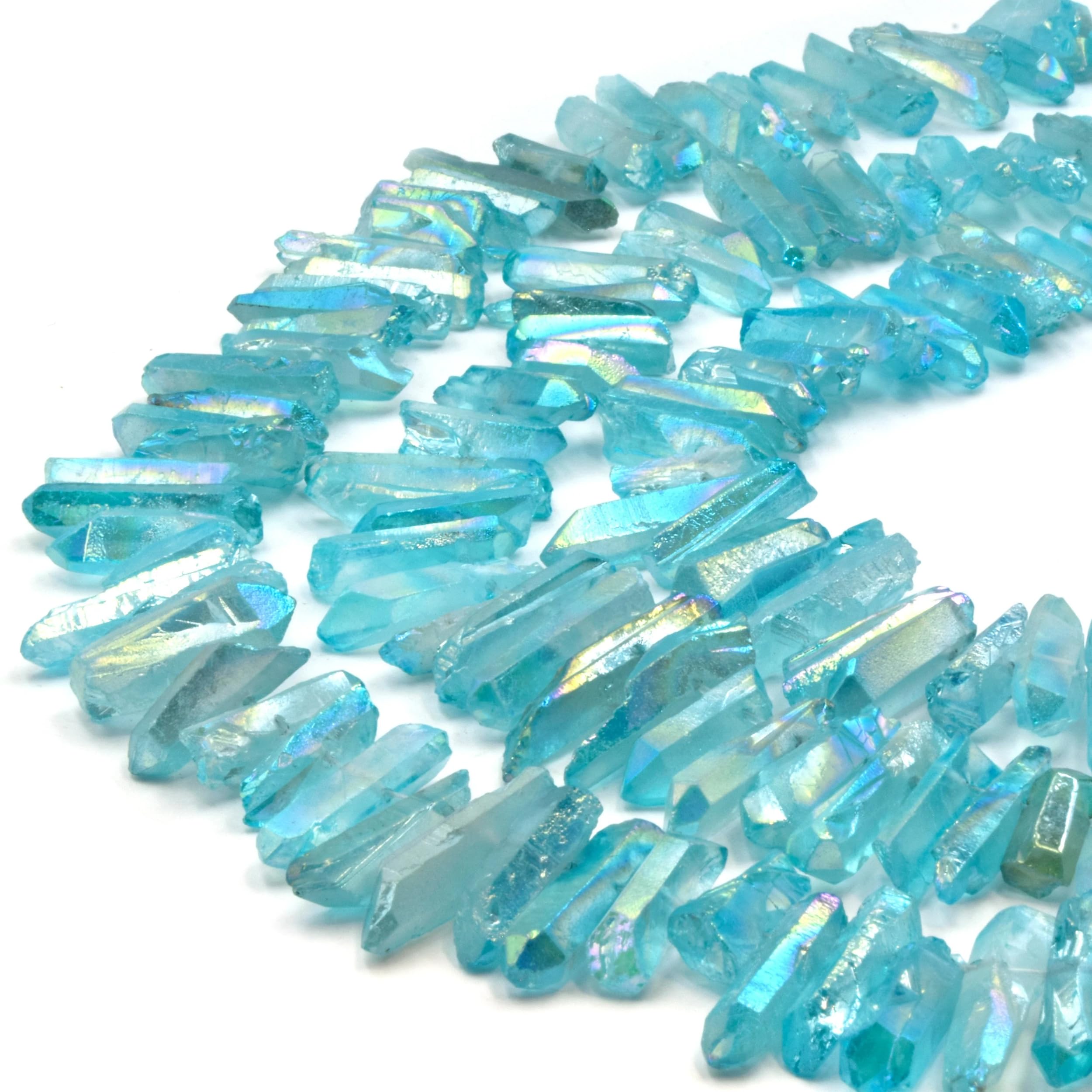 Aura Quartz Point Beads - Mystic Stick Crystal Beads for Wire Wrapping Jewelry Making | Aqua Blue Healing Stones | Perfect for DIY Bracelets, Necklaces & Spiritual Crafts