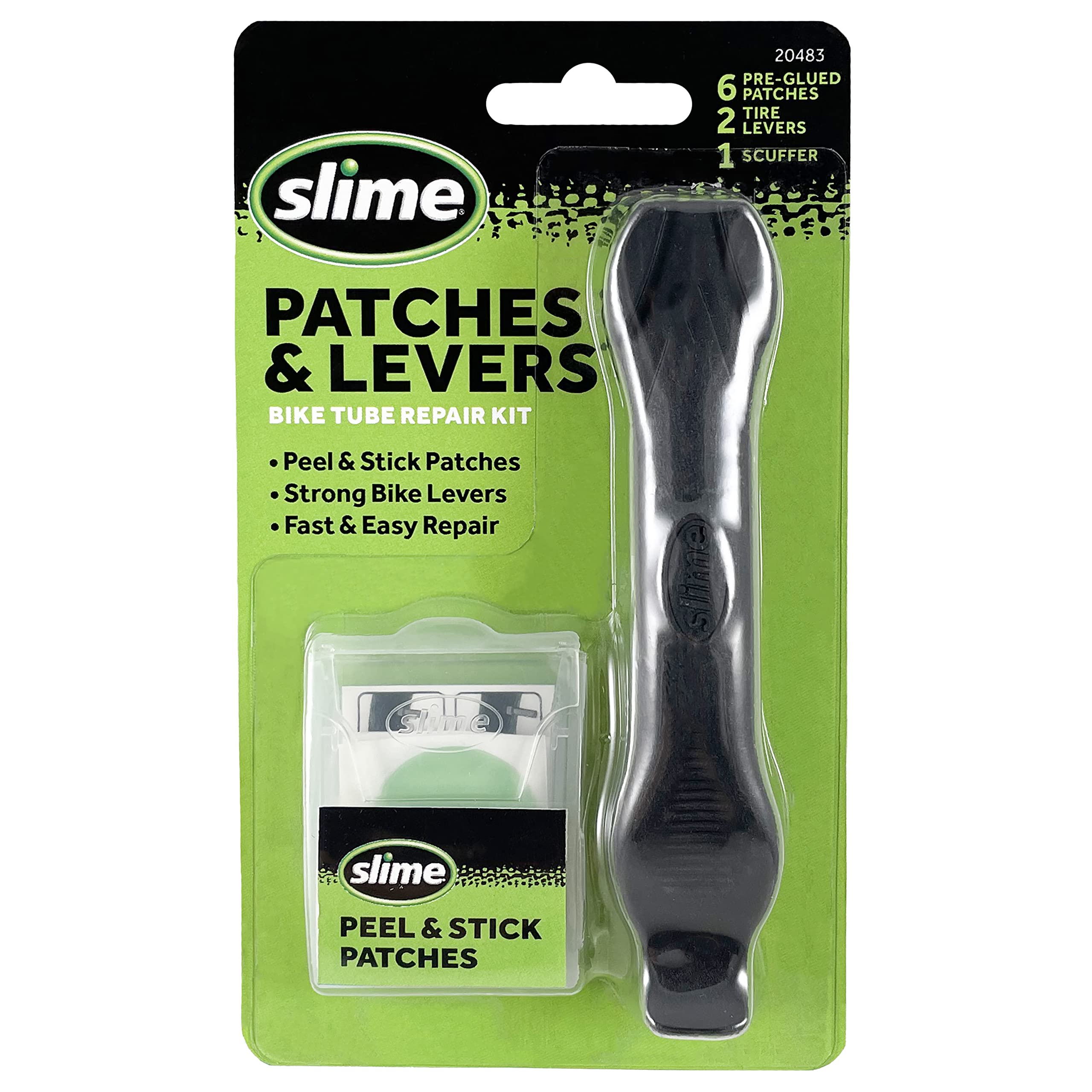Slime 20483 SKABS Bike Tire Repair Kit - 10 Peel-and-Stick Patches with 3 Tire Levers for Quick Flat Fix | Perfect for Mountain Bikes, Road Bikes & Commuter Bicycles