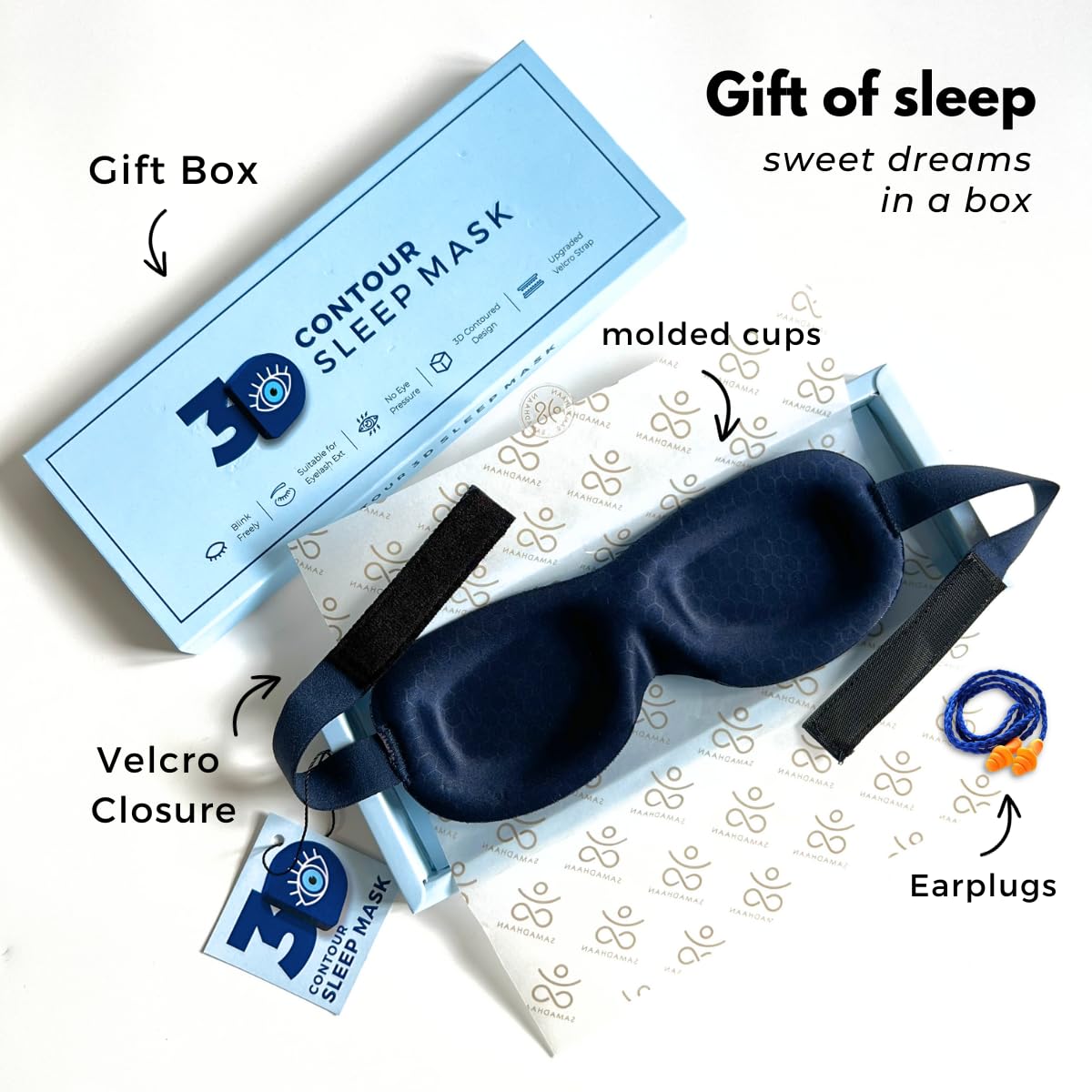3D Contoured Sleep Mask for Side Sleepers & Travel - Soft Eye Cover with Velcro Closure for Eyelash Extensions | Light Blocking, Concave Molded Design | Perfect for Airplane, Nap & Night Sleep (Blue)