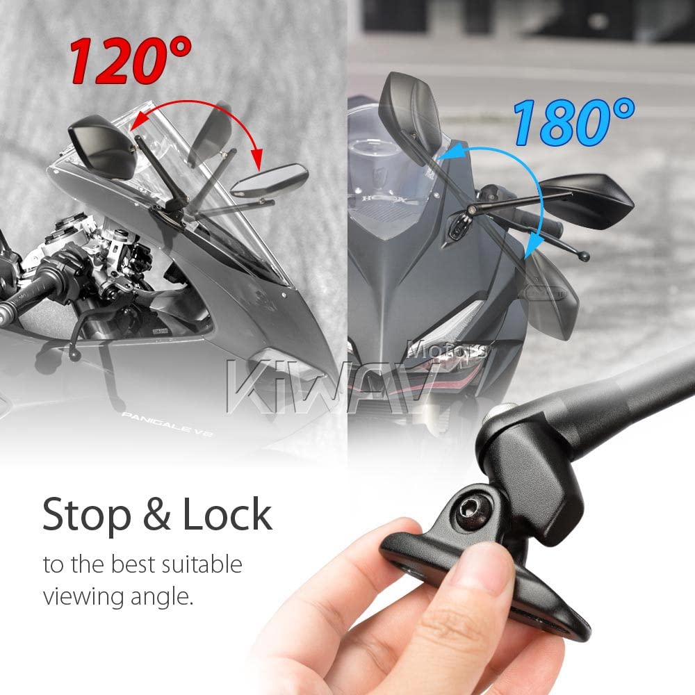 KiWAV Black Motorcycle Mirrors - PalmII Fairing Mount with Adapter for Sports Bikes | Durable & Vibration-Resistant for Highway Riding & City Commuting