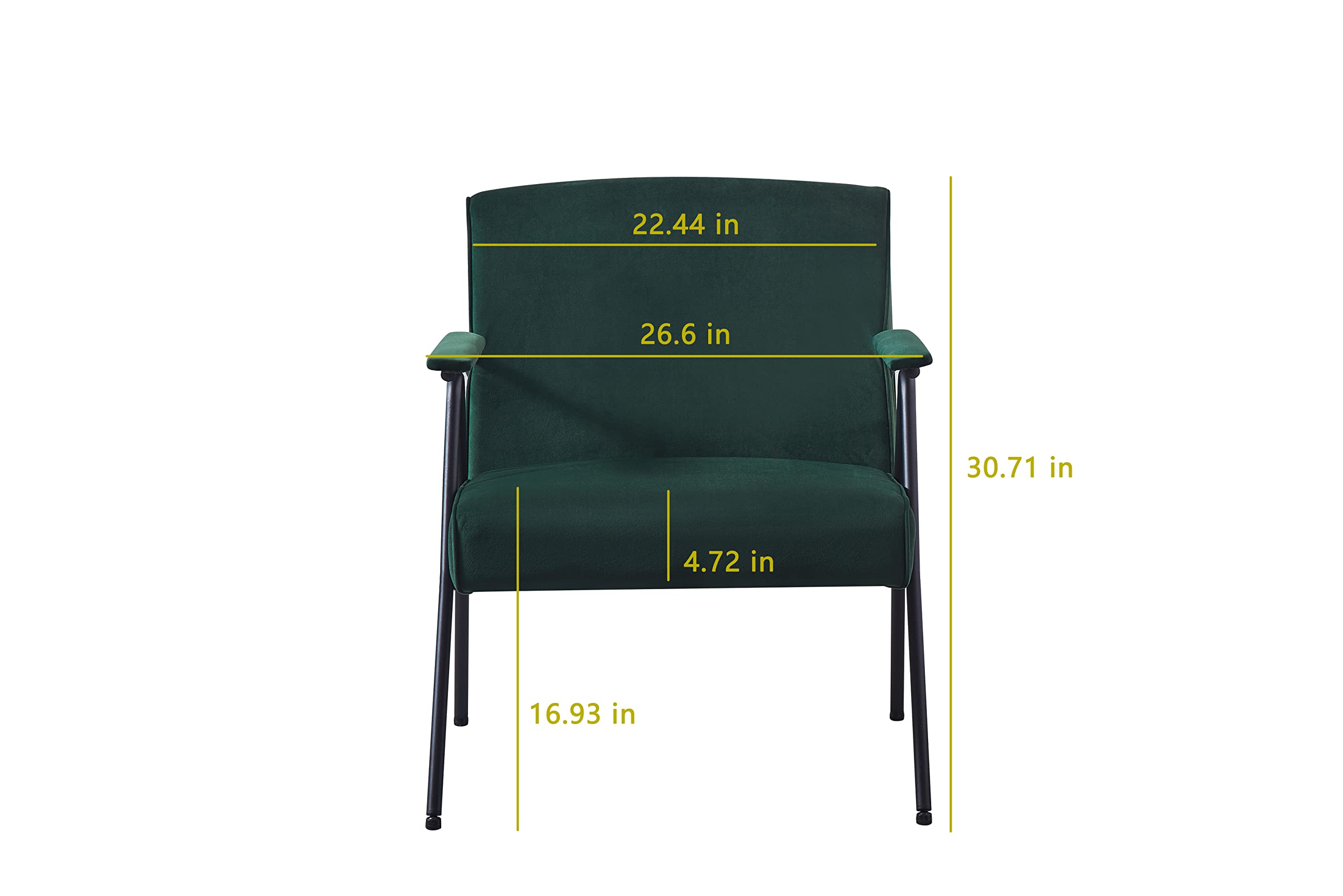 Yoluckea Mid-Century Modern Leisure Chair - Metal Frame Armrest & Feet, Accent Sofa for Living Room & Bedroom - Green | Perfect for Reading Nook, Lounge Area & Small Space Decor