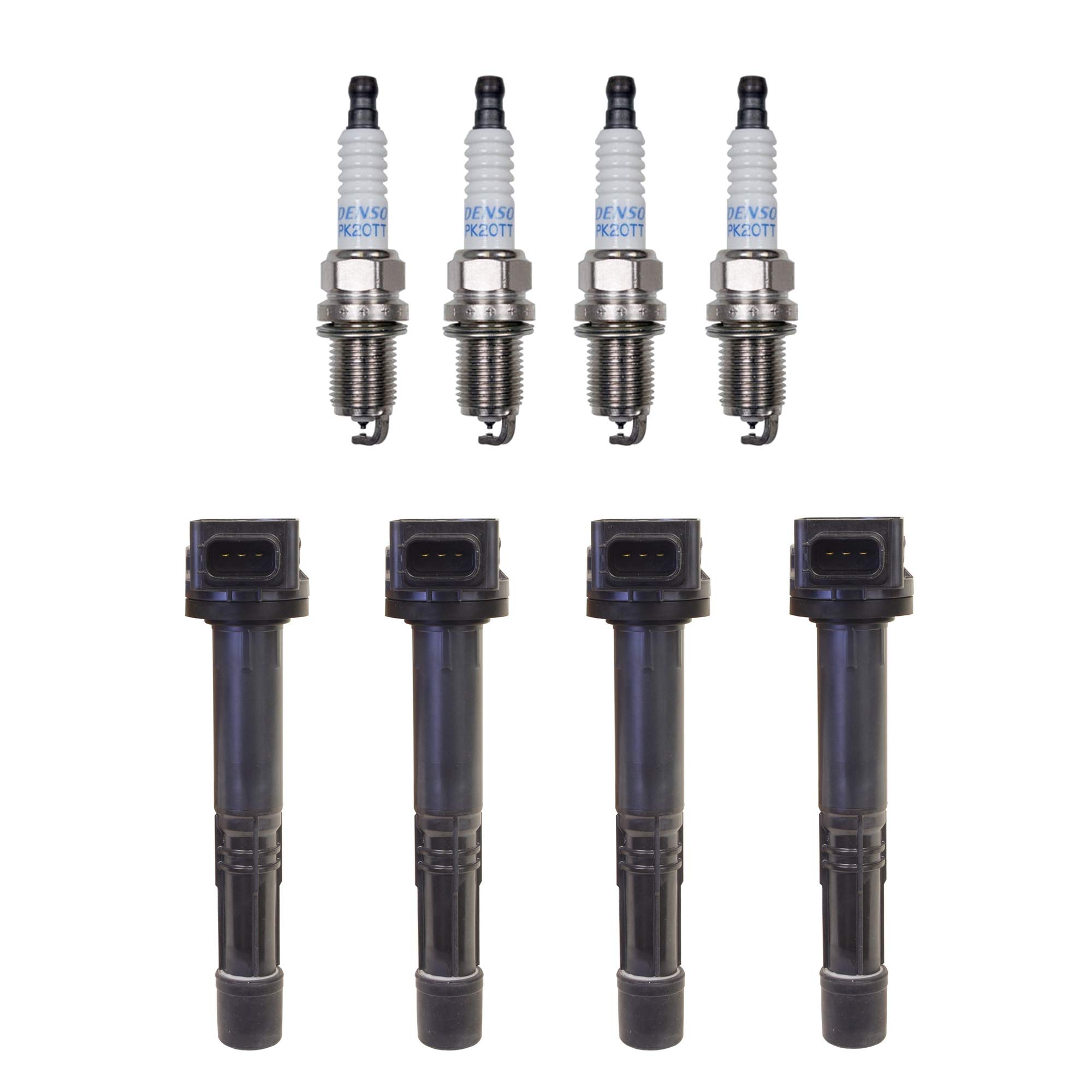 Denso 4 Ignition Coil & 4 Platinum TT Spark Plug 0.040 Gap Kit - Compatible with Acura Honda L4 Engine - Improve Engine Performance & Fuel Efficiency - Perfect for Daily Commuting & Highway Driving