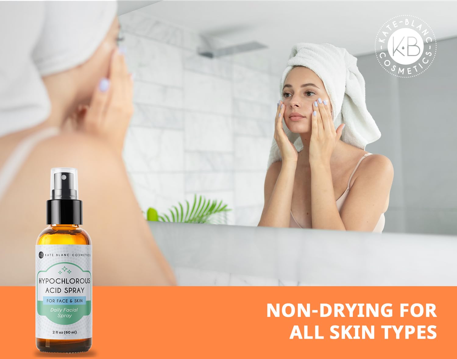 Kate Blanc Cosmetics Hypochlorous Acid Facial Spray - 0.02% HOCl Gentle Skin Cleanser for Acne, Eczema & Sensitive Skin (2oz) | Daily Face Mist, Post-Workout Refresh & Travel Skincare Essential