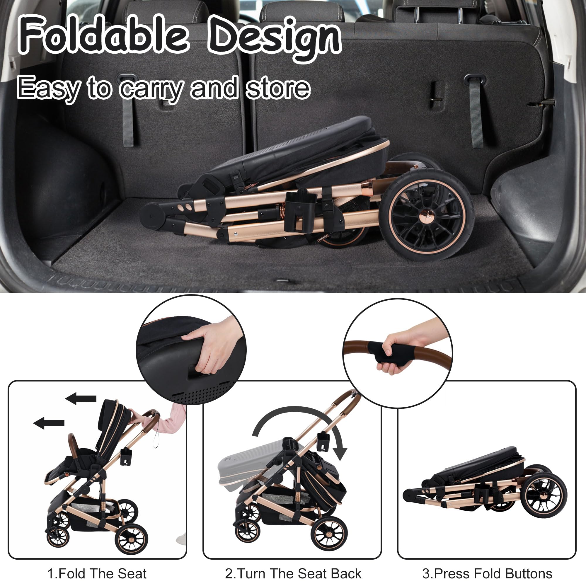 Convertible Baby Stroller - Lightweight Folding Infant Stroller with Large UV Protection Canopy, Adjustable Reclining Backrest, Cup Holder & Storage Basket | Perfect for Travel, Shopping & Daily Walks (Black)