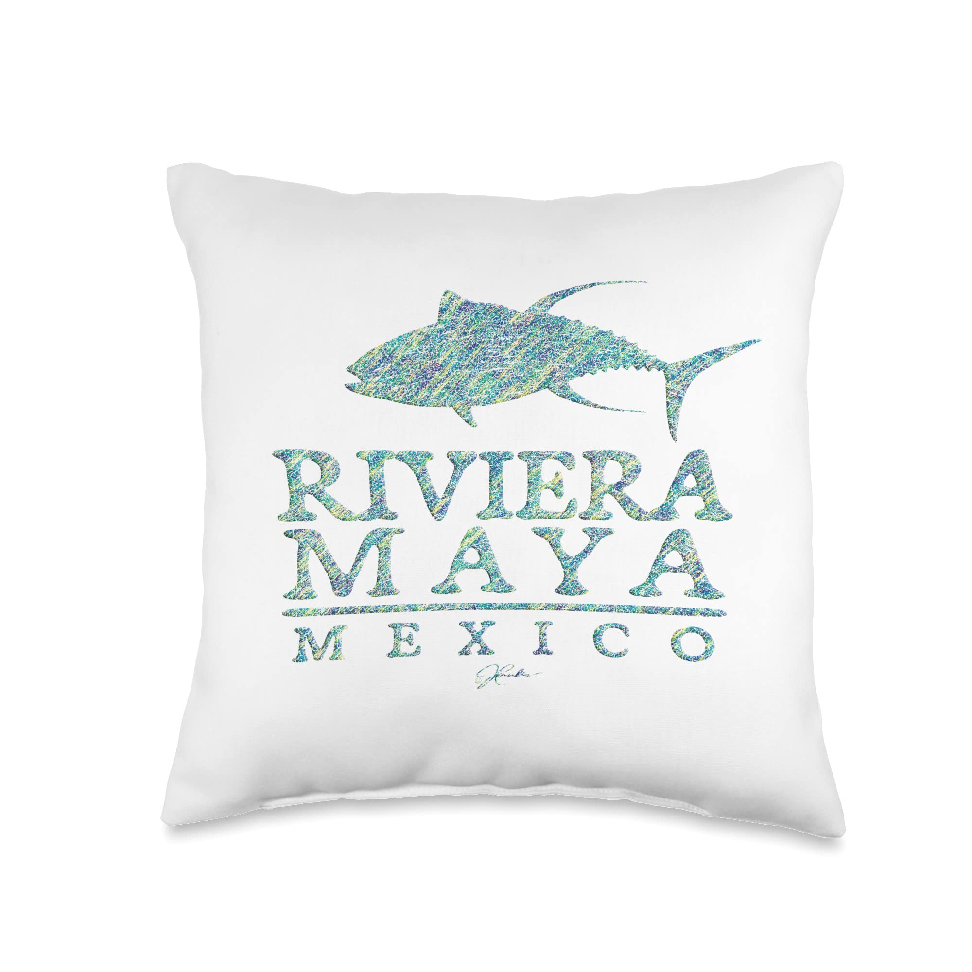 Yellowfin Tuna Throw Pillow - Tropical Riviera Maya Mexico Inspired Decorative Cushion for Beach House, Living Room & Coastal Decor