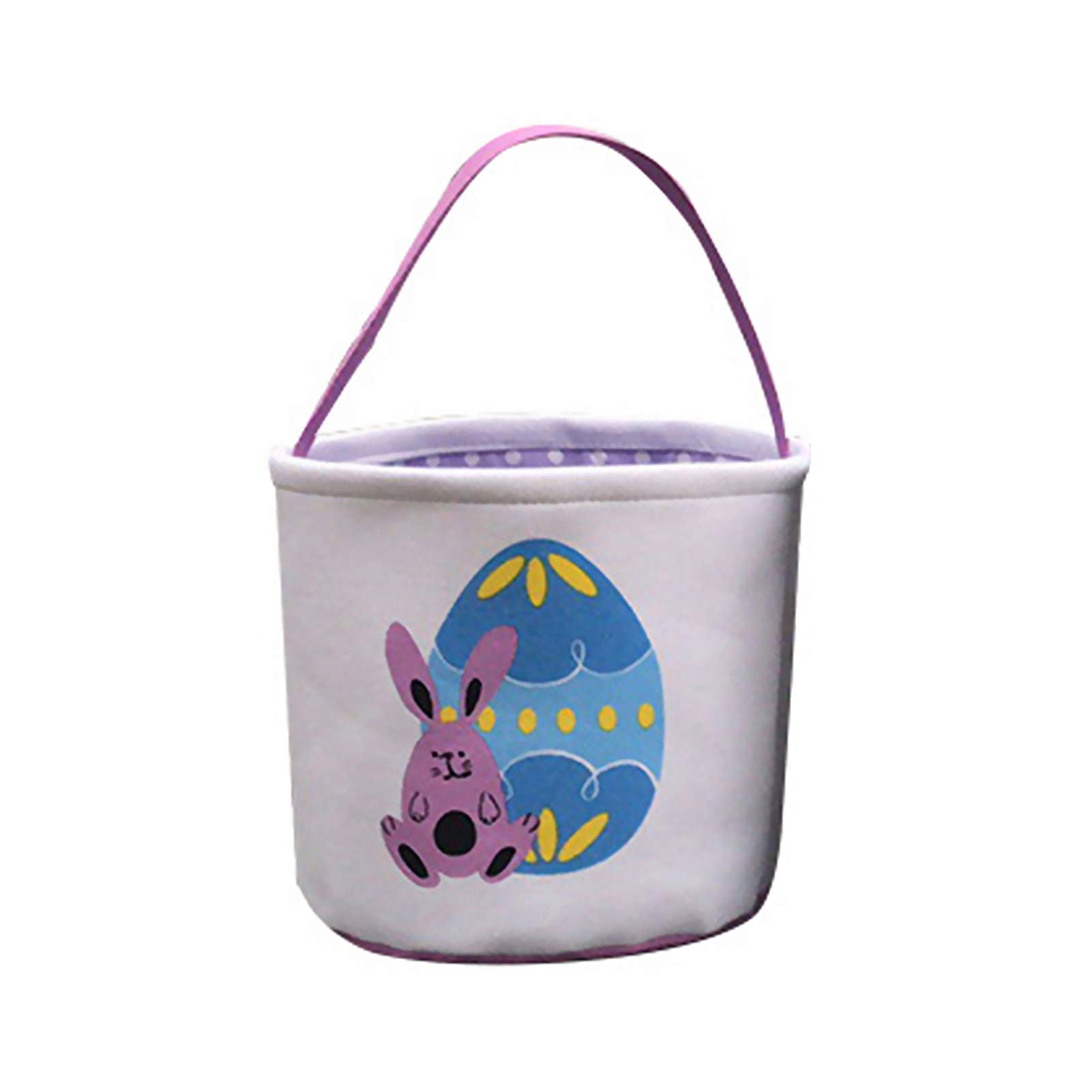 Easter Baskets for Kids - Bunny Printed Canvas Tote Bag with Handles, Easter Egg Gift Storage Basket for Boys & Girls (Purple) - Perfect for Easter Egg Hunts, Party Favors & Spring Decorations