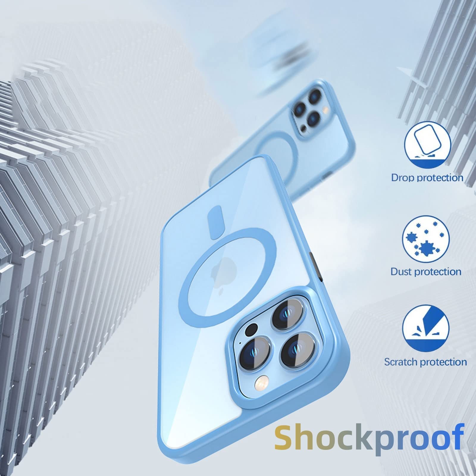 Magnetic Case for iPhone 13 Pro Max 6.7 Inch - Magsafe Compatible, Shockproof Hard PC Back with Soft Silicone Bumper, Anti-Scratch Clear Cover (Navy Blue) - Perfect for Daily Use, Wireless Charging & Drop Protection