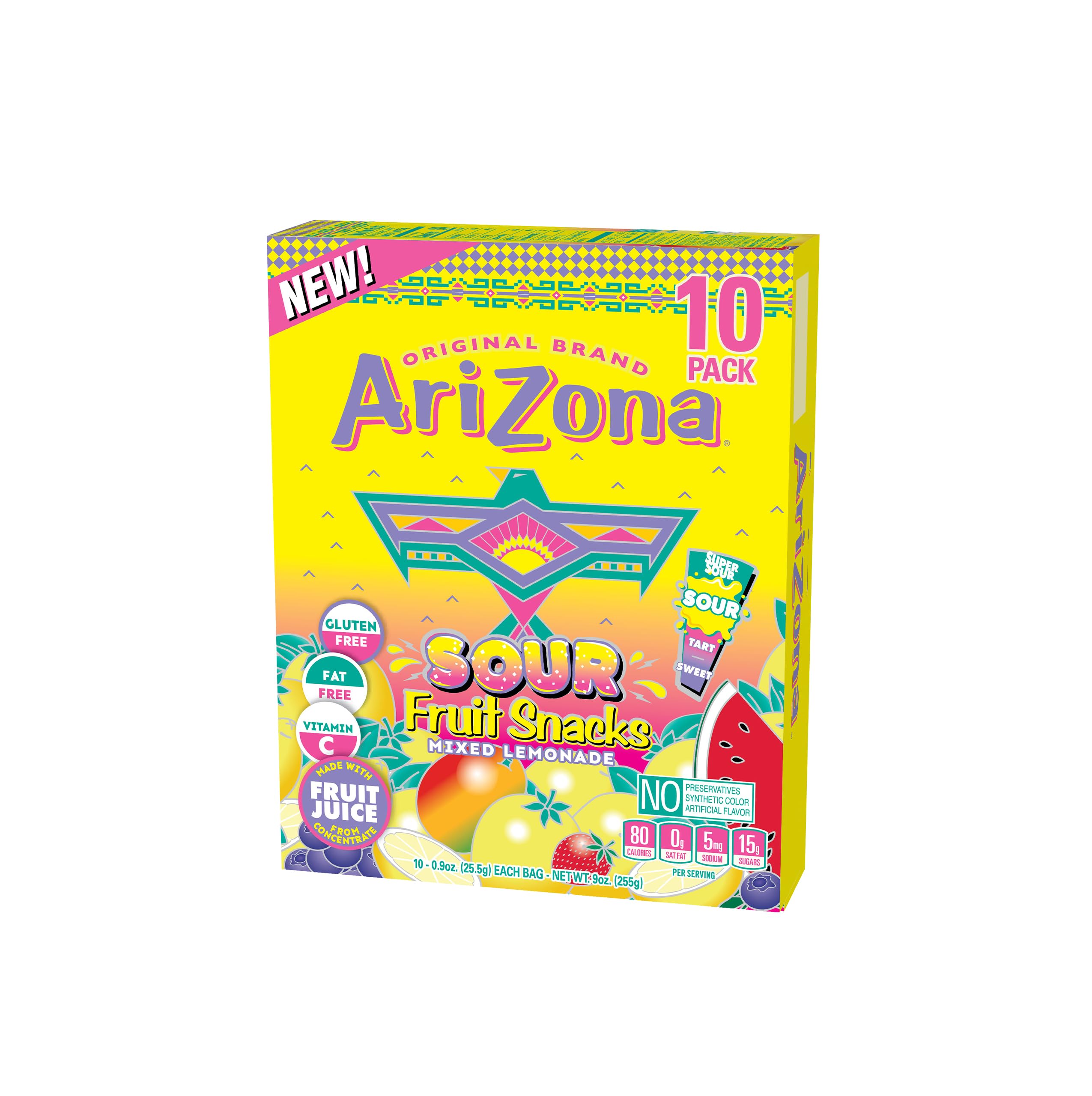 AriZona Sour Lemonade Fruit Snacks - 0.9 oz (10 Count Box) | Tart & Sweet Flavor | Perfect for Lunchboxes, Road Trips & On-the-Go Snacking