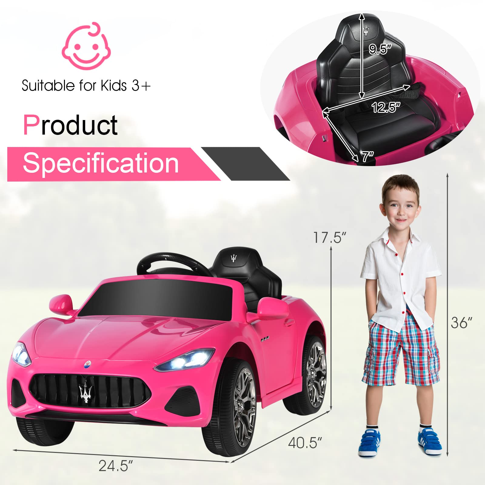 HONEY JOY 12V Kids Ride On Car - Licensed Maserati GranCabrio Pink Electric Toy Car with Remote Control, Spring Suspension, LED Lights & Double Doors - 4 Wheel Battery Powered Vehicle for Boys & Girls - Perfect for Birthday Gifts, Outdoor Play & Indoor Fun (Pink)