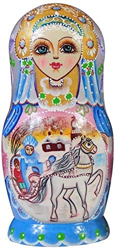 Handmade Russian Nesting Dolls Set of 5 - Wooden Stacking Matryoshka Dolls, Educational Toys for Kids, Christmas Gift (Mixed Blue) - Perfect for Home Decor, Kids Learning & Holiday Gifting