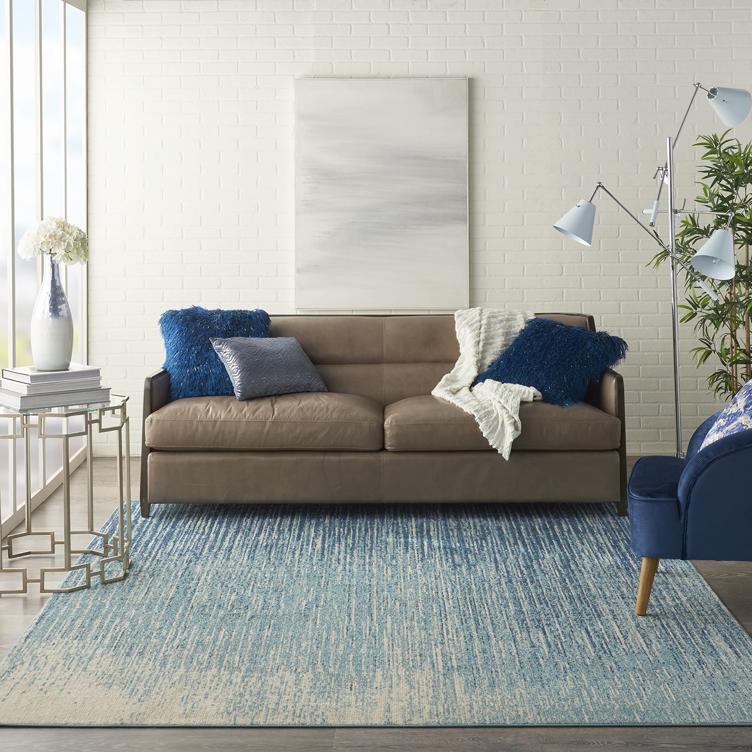 Nourison Passion Abstract Navy/Light Blue 8' x 10' Area Rug - Easy Clean, Non-Shedding, Stain Resistant - Perfect for Bedroom, Living Room, Dining Room & Kitchen Decor (8x10)