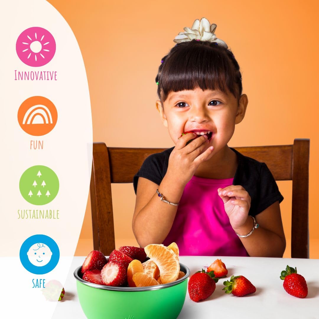Elk and Friends 4-Pack Stainless Steel Baby Bowls with Silicone Sleeve & Lids - Non-Toxic Toddler Feeding Bowls for Cereal, Snacks, Fruits - Perfect for Home, Travel & Daycare Use