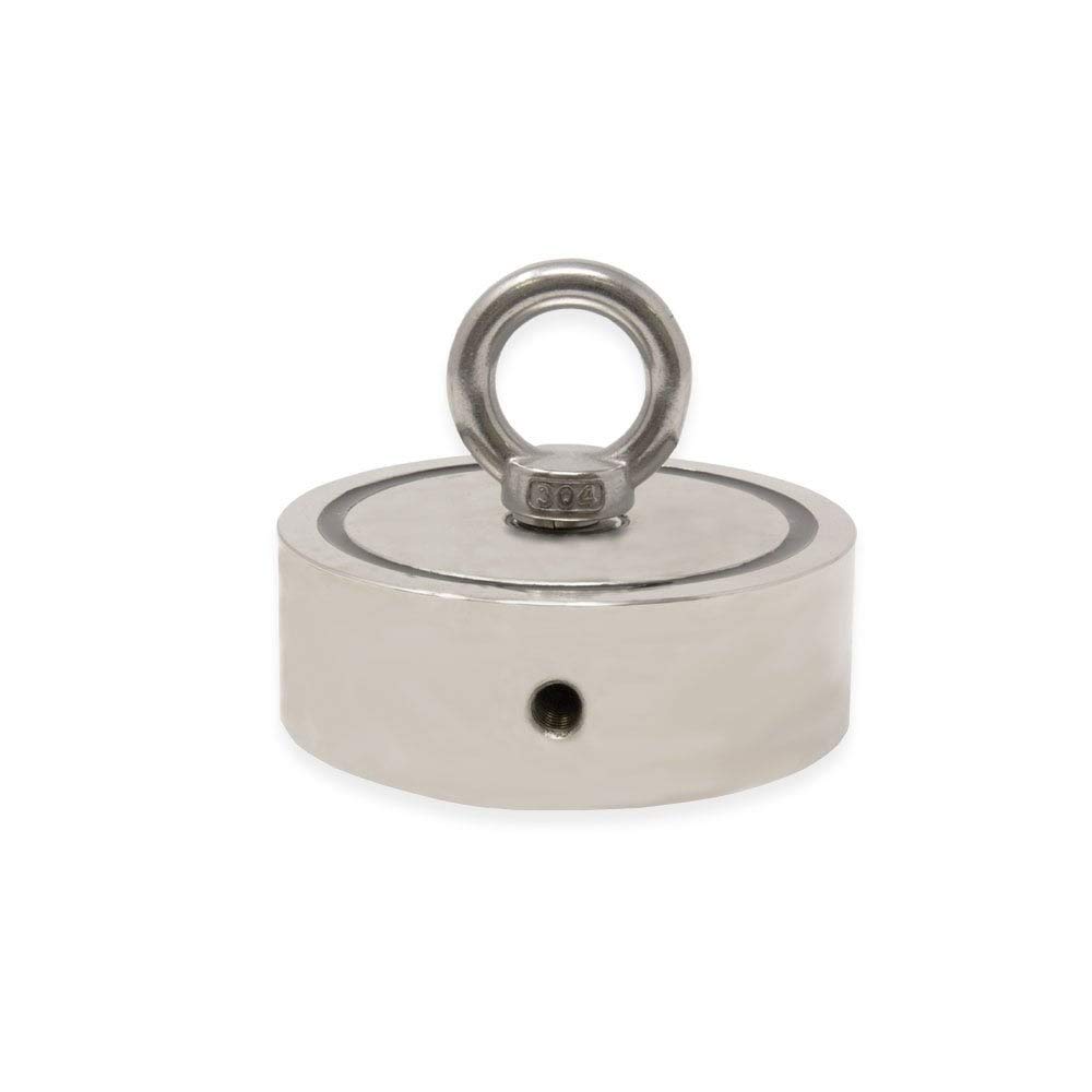 N42 Neodymium Pot Magnet with M12 & M10 Eyebolts & 10m Rope - 116mm x 32mm - 882lbs Pull Force for Magnet Fishing, Underwater Recovery, Metal Detecting & Treasure Hunting - Perfect for Lakes, Rivers & Outdoor Adventures