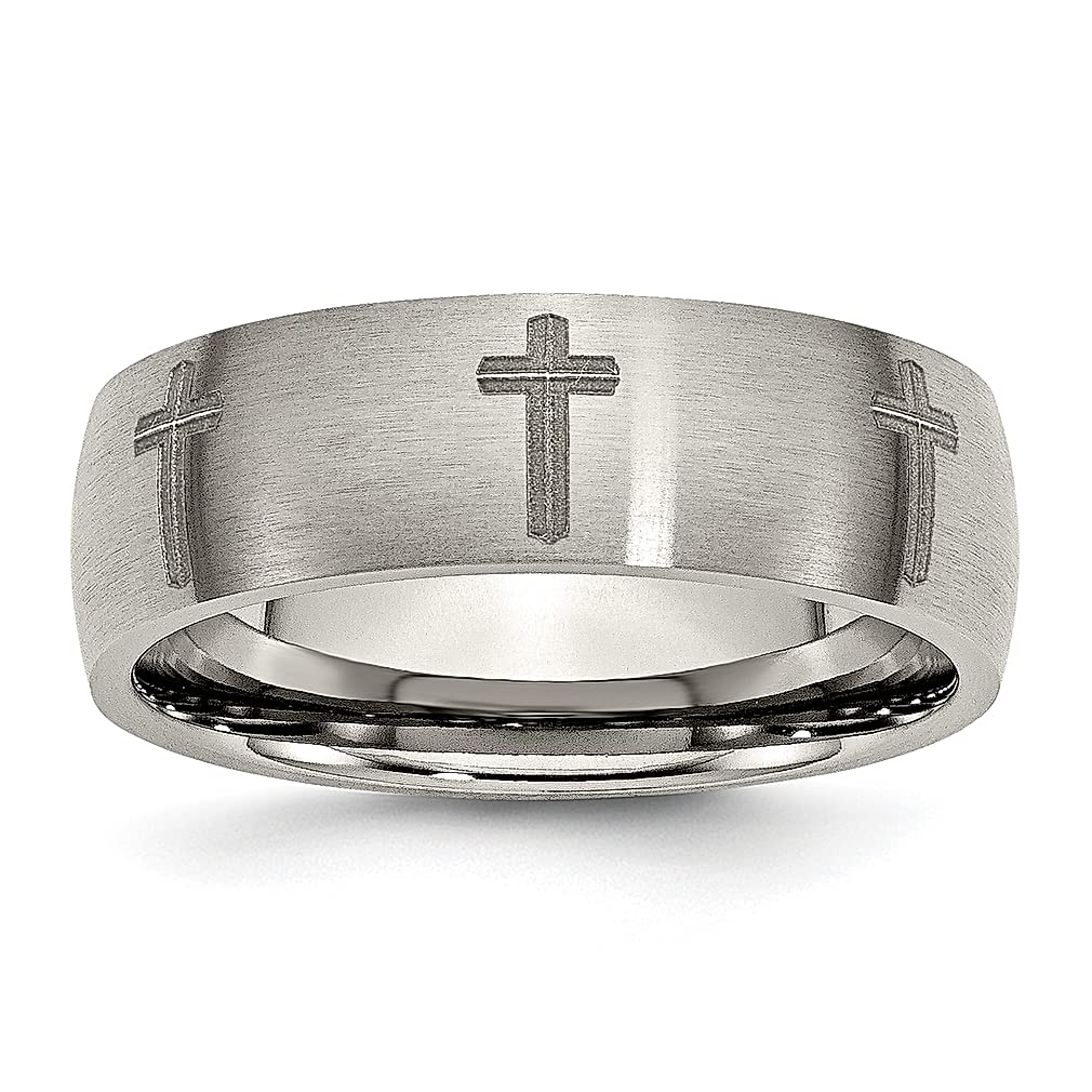 ICE CARATS 8mm Titanium Cross Band Ring for Men - Religious Wedding Jewelry, Stylish Gift for Dad, Him & Grooms - Perfect for Church, Ceremonies & Everyday Wear
