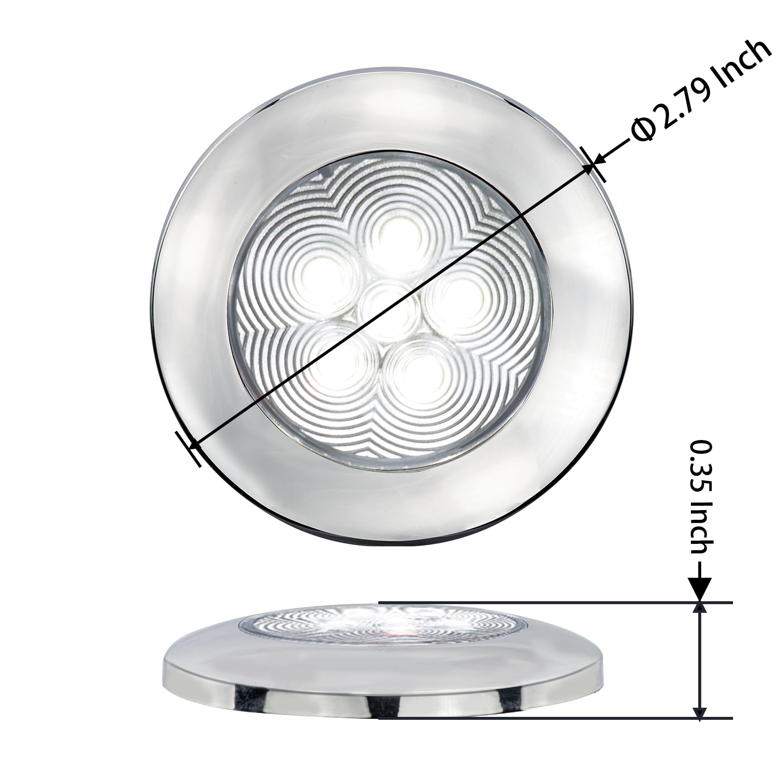 Marine Dome Light - 12V LED Boat Cabin Lights, Stainless Steel Surface Mount (2.79 Inch) - Waterproof Interior Lighting for Boats, Yachts, RVs, Campers - Set of 2 Cool White LED Lights for Night Navigation & Cabin Illumination