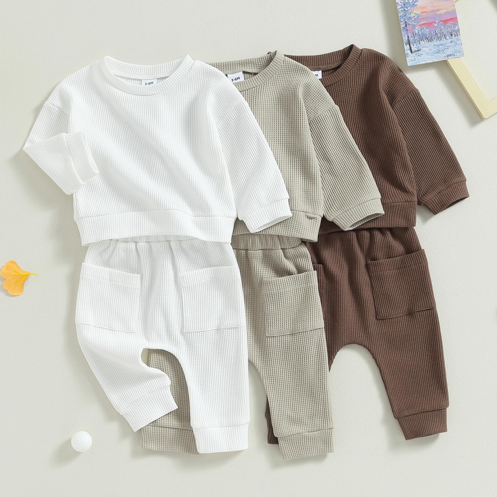 Unisex Baby Waffle Top & Elastic Pant Set - Soft Ribbed Cotton Newborn Toddler Clothes for Boys & Girls | Perfect for Playtime, Photo Shoots & Daily Wear