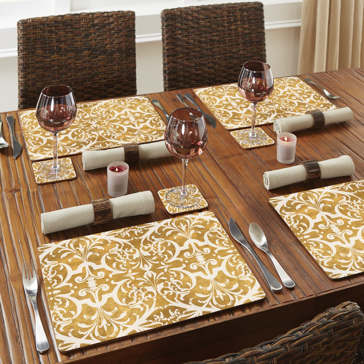 Premium Gilded Decorative Hardboard Cork Back Tabletop Placemats - Set of 4 - Heat Resistant & Easy to Clean - Made in USA - Perfect for Dining Tables, Kitchen Countertops & Home Decor