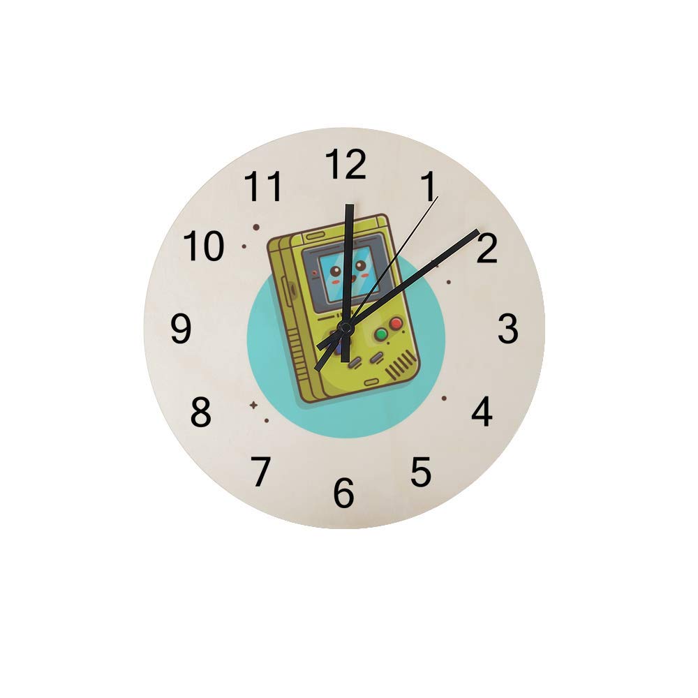 Gameboy-Themed Wooden Round Wall Clock - 11.8 Inch Silent Non-Ticking Battery Operated Digital Clock for Bedroom & Office Decor - Perfect for Gamers, Retro Gaming Rooms & Nostalgic Home Decor
