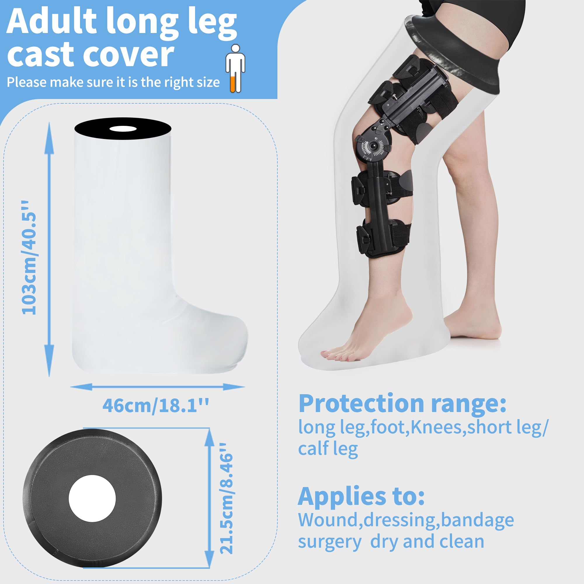 KT1190 Waterproof Full Leg Cast Cover for Shower - Reusable Adult Leg Cast Protector for Broken Leg, Knee, Foot & Ankle Wounds or Burns - Ideal for Post-Surgery, Injury Recovery & Daily Hygiene Care
