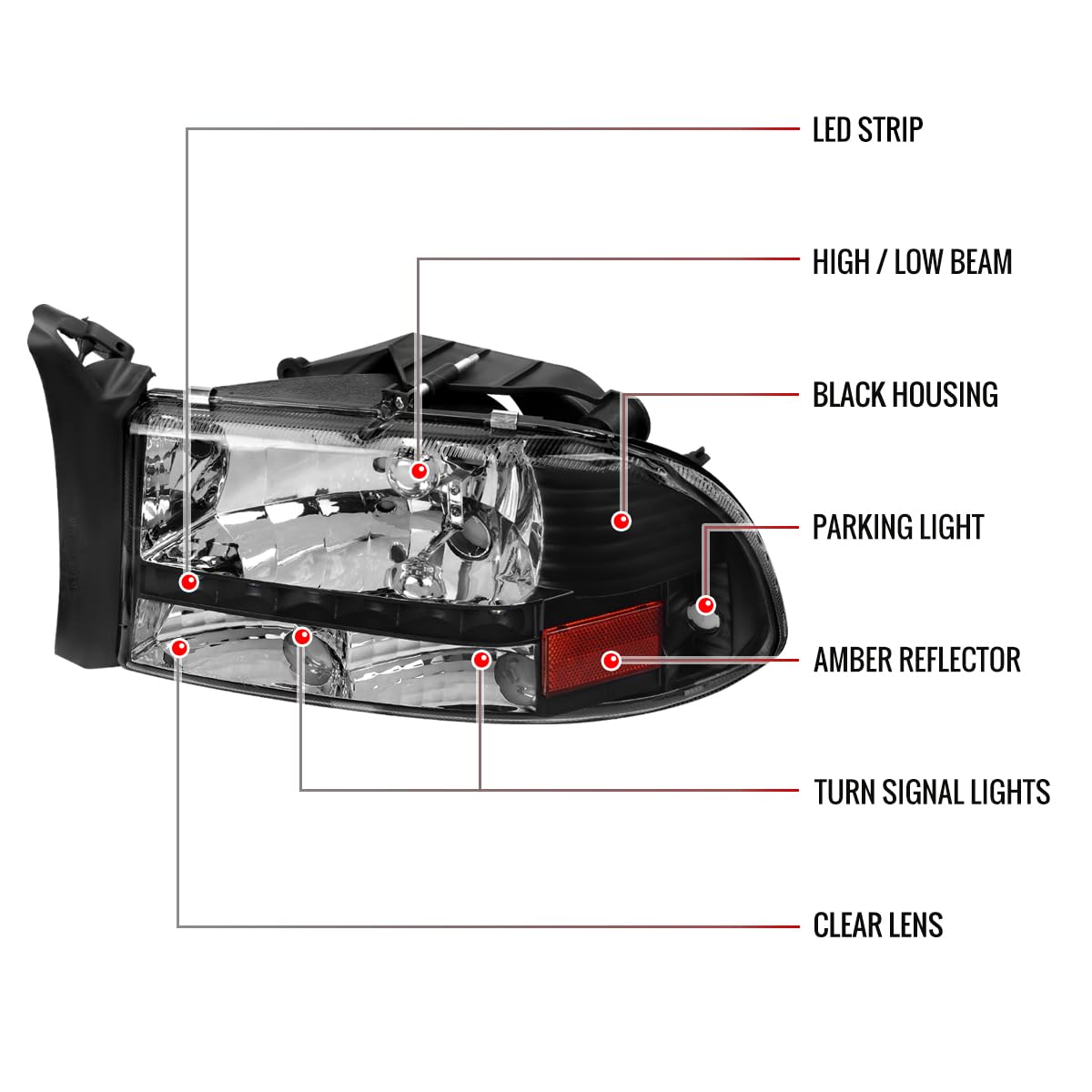 97-04 98-03 Black SMD LED DRL Headlights - High Brightness Daytime Running Lights for Jeep Wrangler TJ & Cherokee XJ - Perfect for Off-Roading & Night Driving