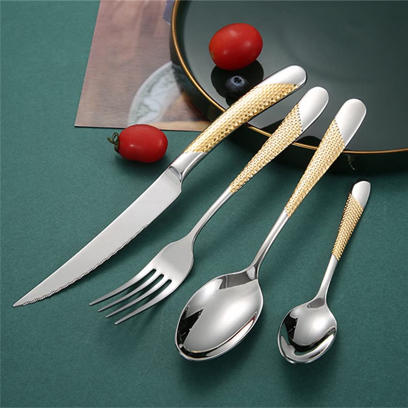 24-Piece Stainless Steel Silverware Flatware Set - Gold Cutlery Set for Dining, Includes Spoon Fork Knife - Eco-Friendly & Dishwasher Safe Dinnerware for Home, Restaurant, Party & Everyday Use