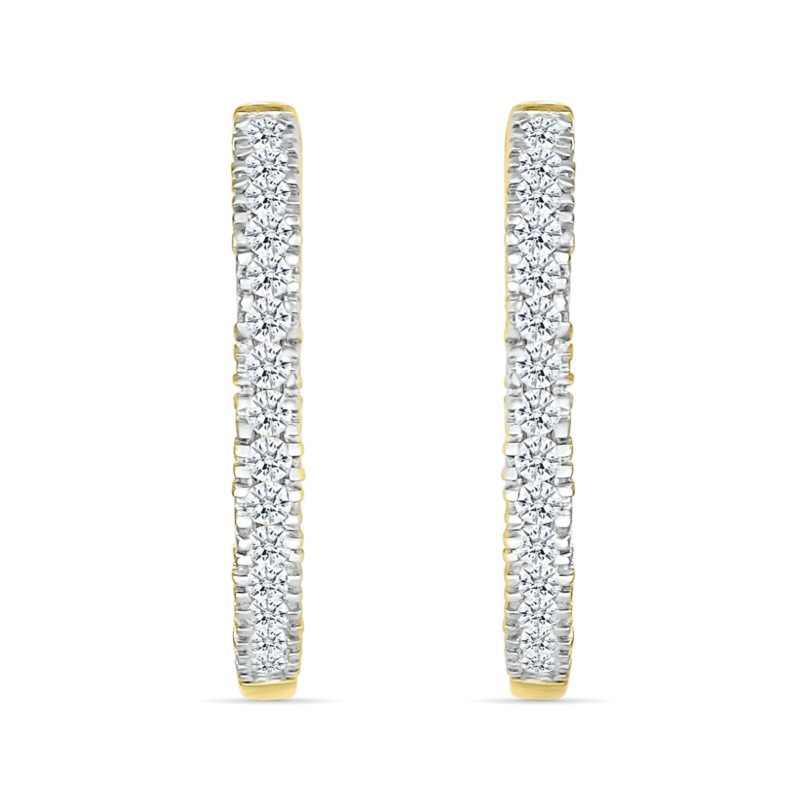 10k Yellow Gold Single Row Diamond Hoop Earrings - Classic Dainty Stud Earrings for Women, Perfect for Everyday Wear, Date Nights & Special Occasions
