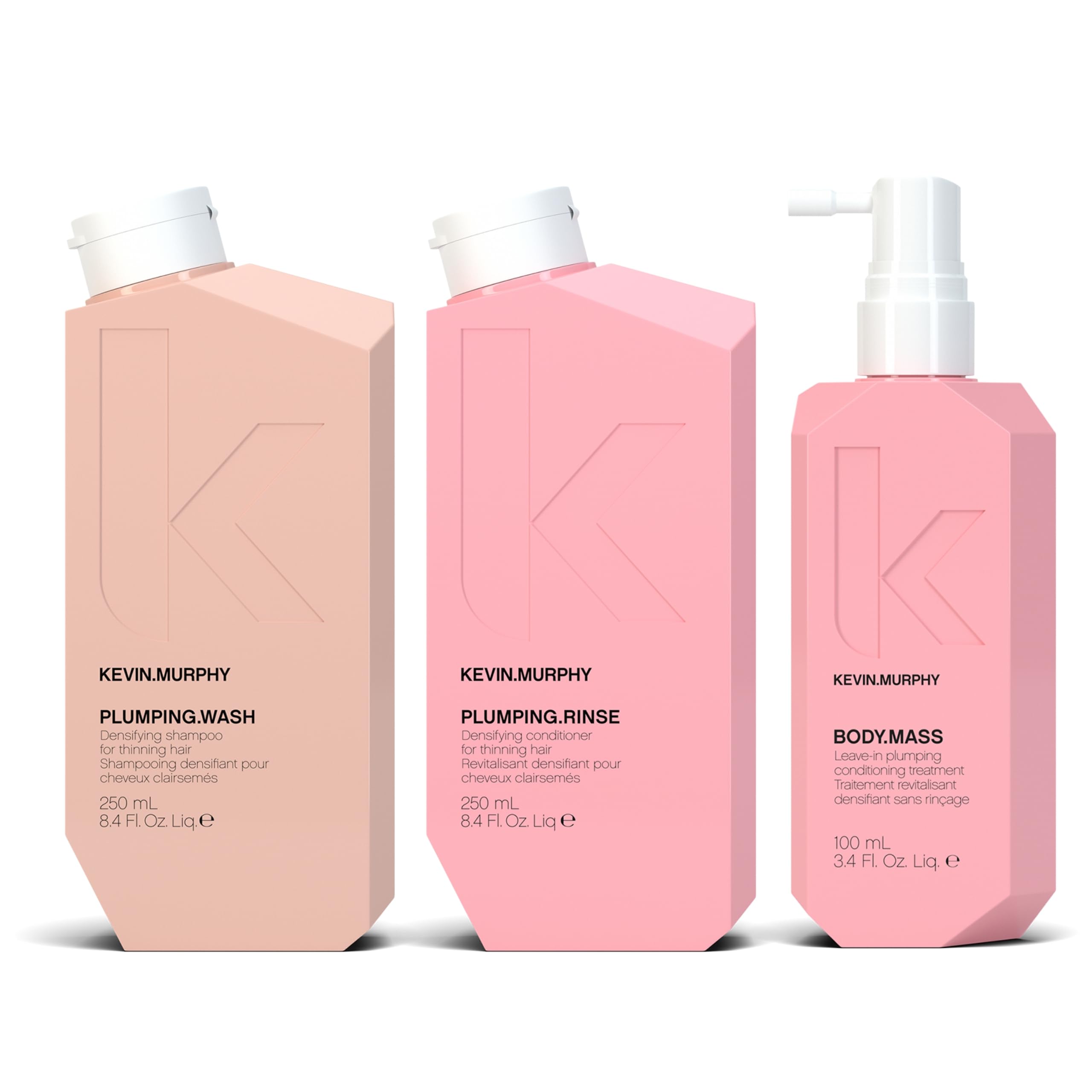 KEVIN.MURPHY PLUMPING.WASH, PLUMPING.RINSE & BODY.MASS - Volumizing Shampoo for Thin Hair - Thickening Conditioner - Leave-In Treatment - For Fine, Thin & Aging Hair - 3 Pack Set - Perfect for Daily Hair Care & Salon-Quality Results at Home