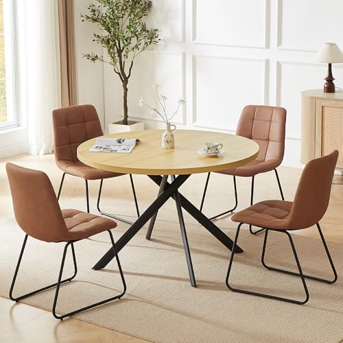 Cream Table+4 U-shaped Brown Chairs