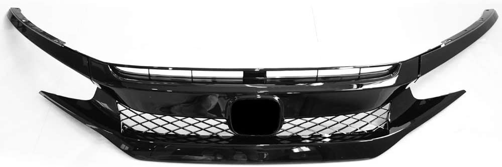 2016-2018 Honda Civic Coupe/Sedan Front Grille & Eyelids - Type R CTR Style Glossy Black Set | Car Exterior Upgrade for Street Racing & Show Cars