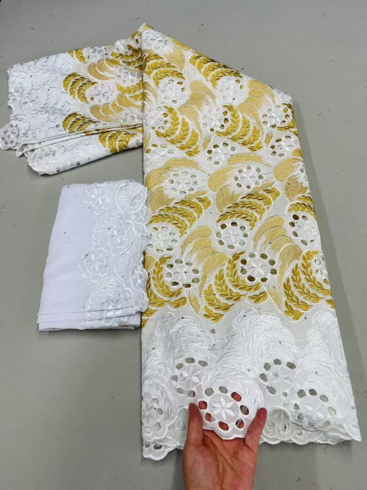 Premium Swiss Voile Lace Fabric - White Dry Cotton Bridal Lace Material for Wedding Dresses (5+2 Yards/Lot) - Perfect for Bridal Gowns, Evening Wear & DIY Sewing Projects