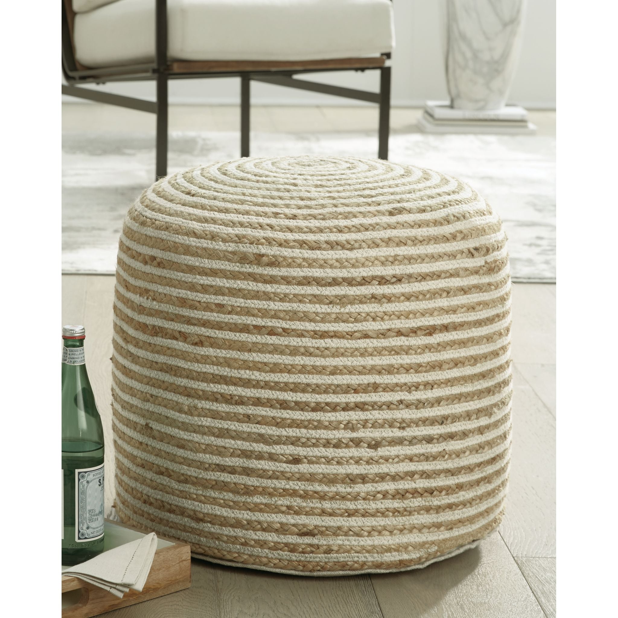 Aildon Pouf Ottoman - Natural/White Handmade Cotton Footstool for Living Room, Bedroom & Nursery - Perfect for Relaxing, Seating & Decor
