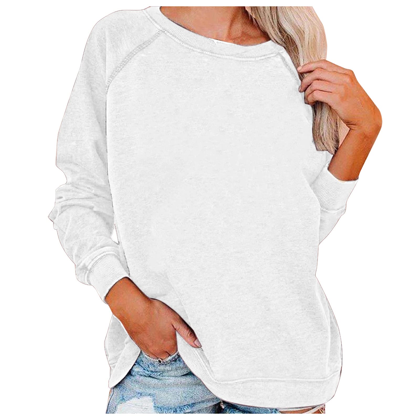 Women's Casual Crewneck Sweatshirt - Soft Long Sleeve Pullover Top in Solid Colors | Perfect for Everyday Wear, Lounging & Weekend Outfits