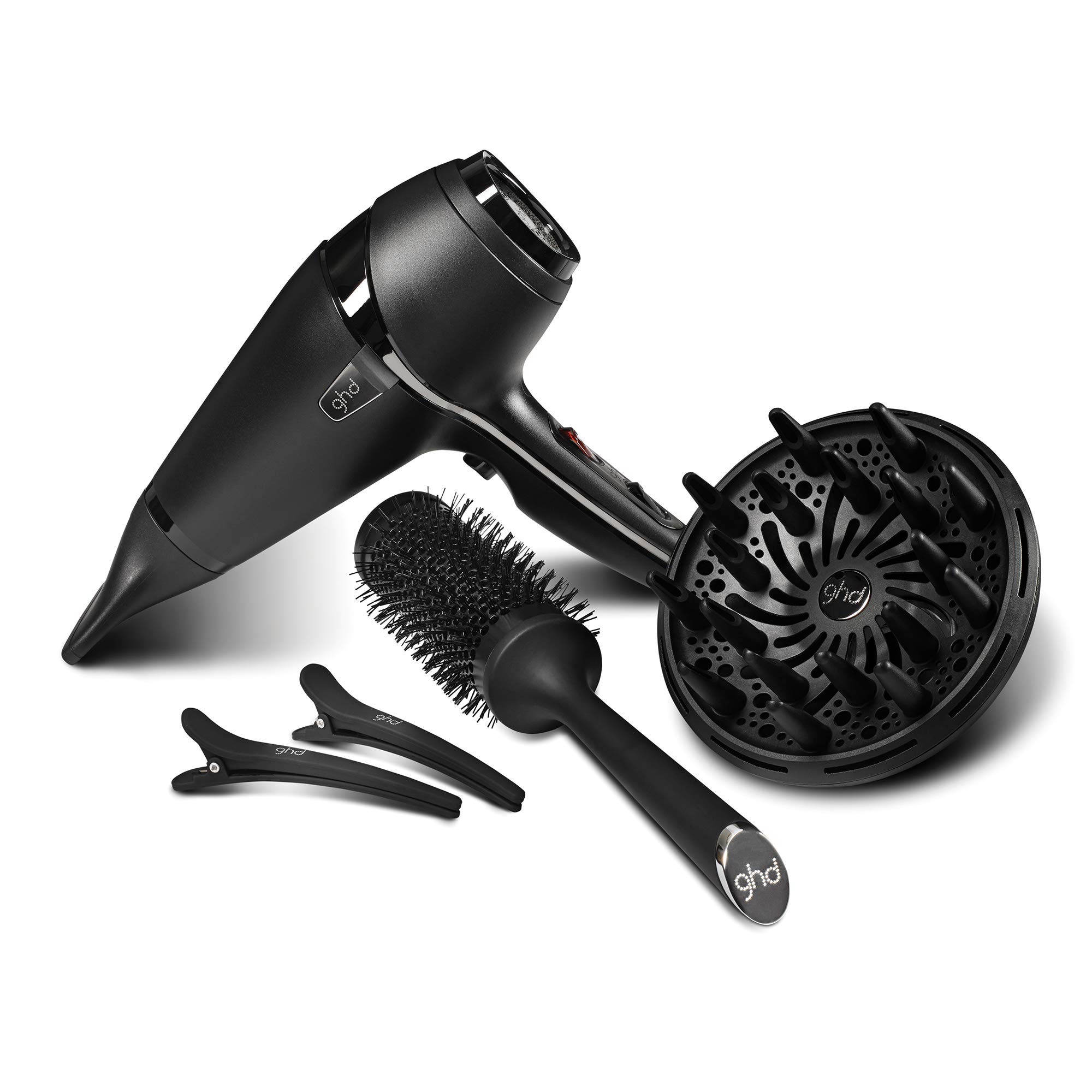 ghd Glide Hot Brush - Professional Hair Styling Tool for Smooth & Shiny Hair (Black) | Air Hair Drying Kit with Ionic Hair Dryer (Black) | Perfect for Salon-Quality Blowouts at Home & Travel Styling