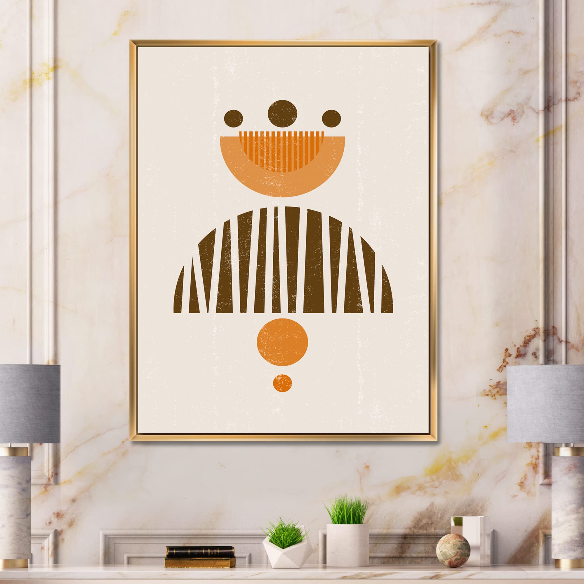 Abstract Minimal Sun and Moon Wall Art - Earth Tone Framed Canvas Print for Living Room & Bedroom Decor | Modern Home & Office Wall Decor