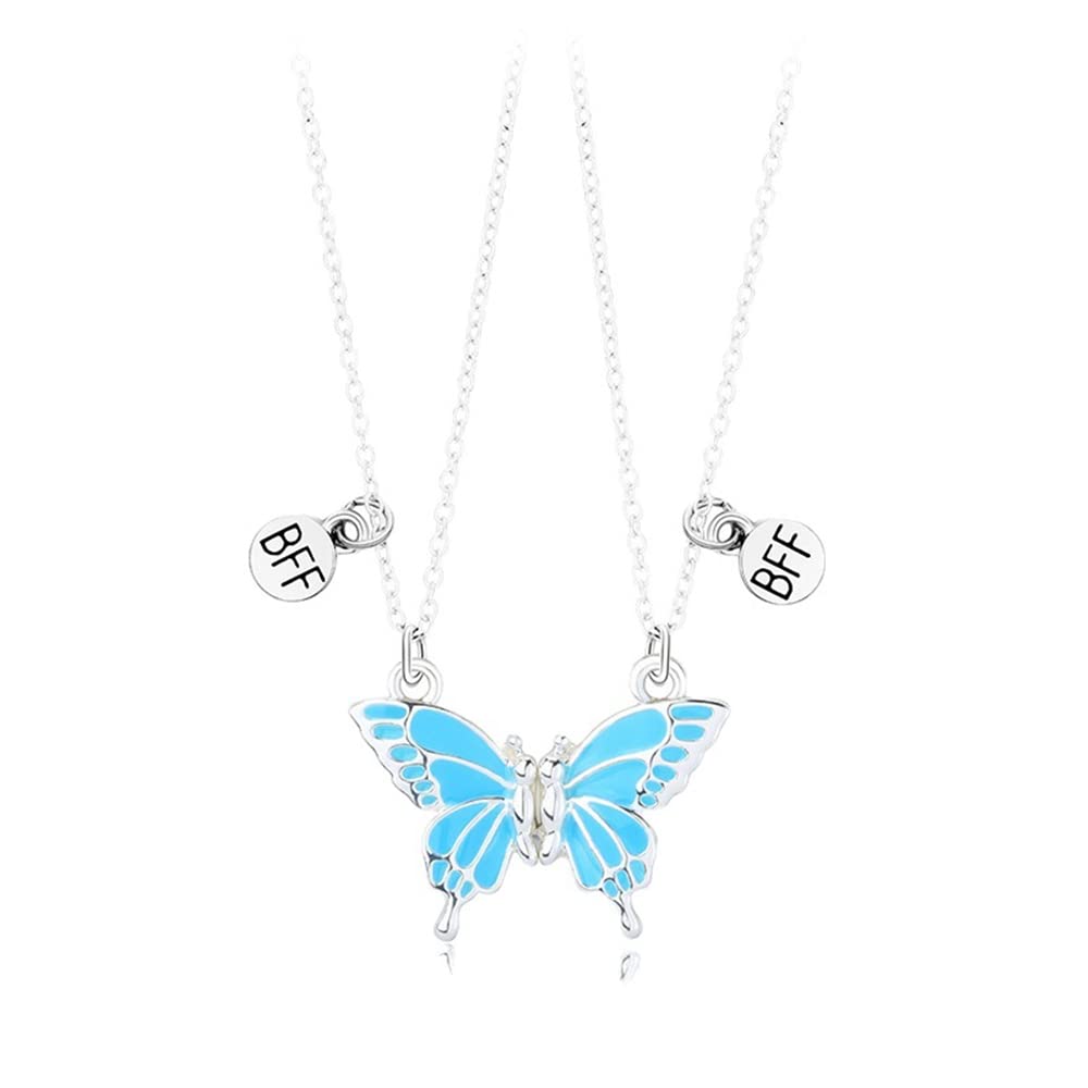Cute Butterfly BFF Necklace for Best Friends - Enamel Butterfly Friendship Jewelry for Teen Girls & Women - Perfect Long Distance Birthday Gift for Besties - Ideal for Daily Wear & Special Occasions