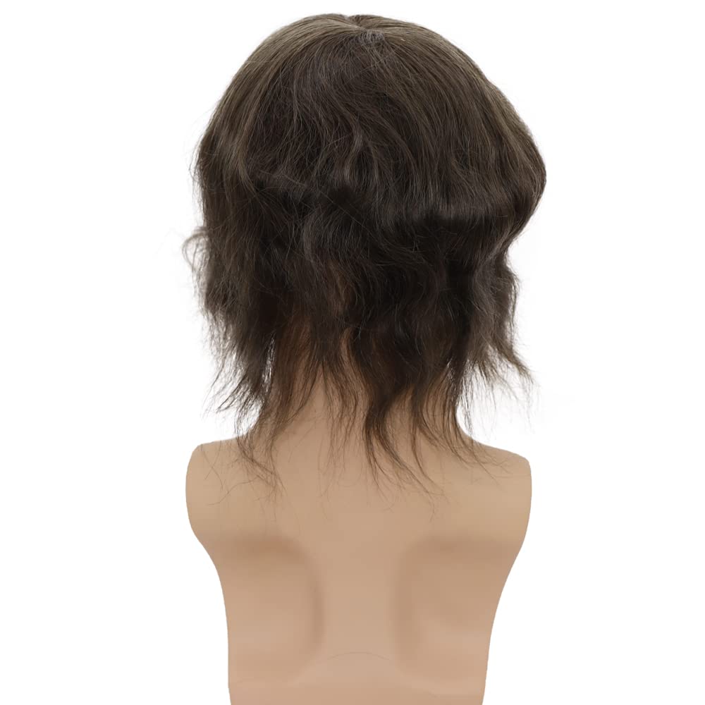 Premium European Virgin Human Hair Toupee for Men - Mono Lace Top with PU Base - #7 Lightest Brown - Natural Looking Hair Replacement System for Thinning Hair & Baldness - Perfect for Daily Wear, Special Occasions & Confidence Boosting